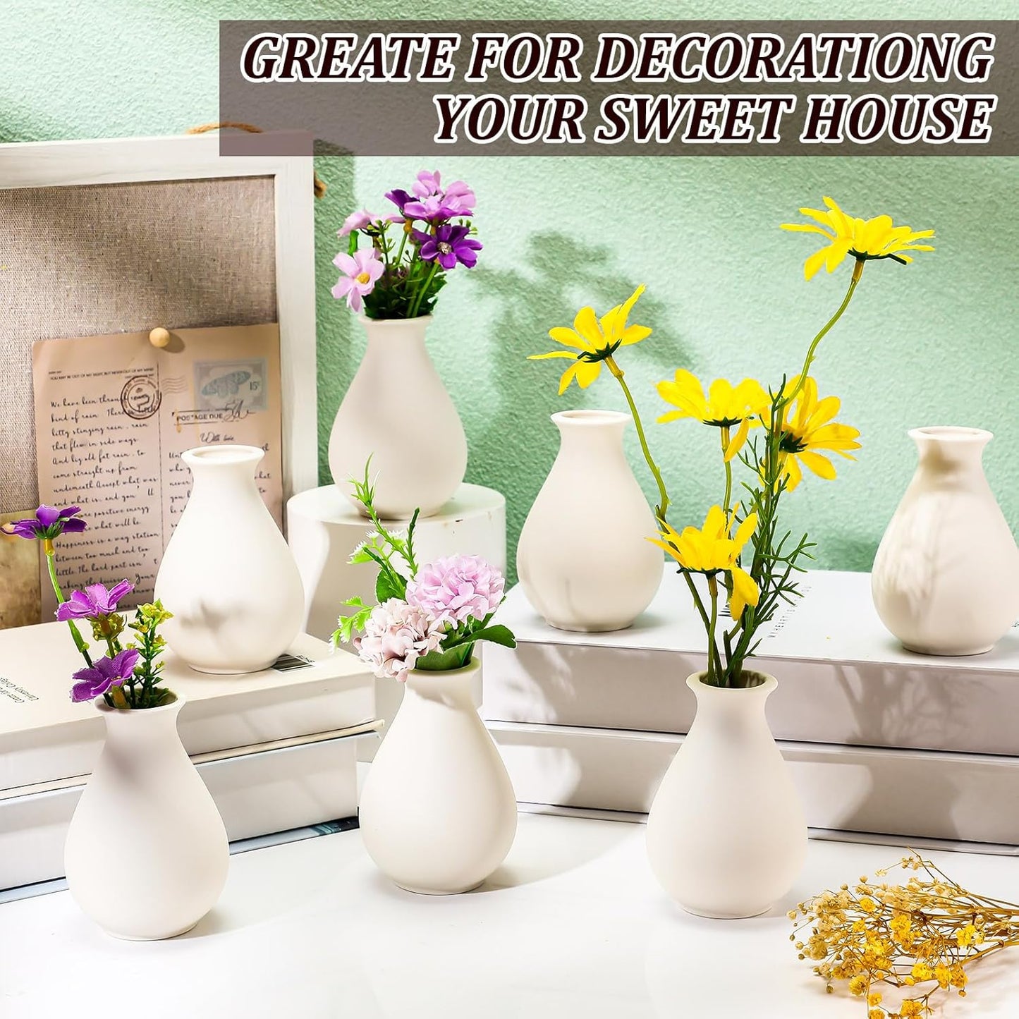 Ceramic Bud Vases Bulk Boho Small Flower Vase Ceramic Vases / 3.9"*2.76 / White / Set of 15