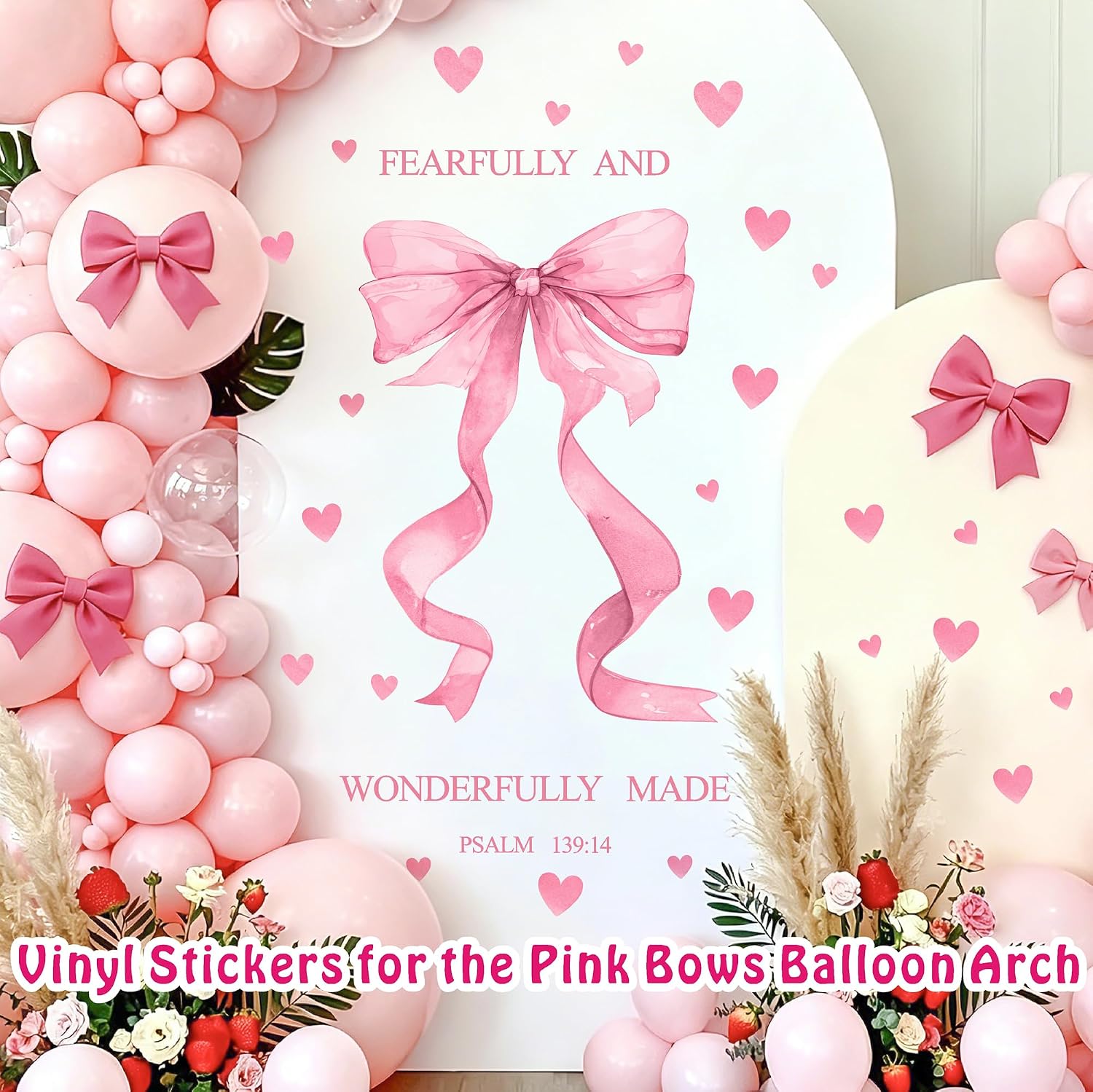 Pink Bow Wall Decor Stickers Inspirational Girls Room Wall Decals Peel and Stick / Large Pink Bow