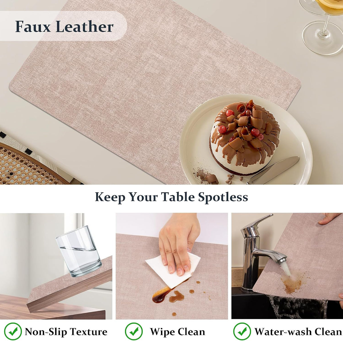 FROMHEART Faux Leather PU Placemats Set of 6 (Pink,11.8" x 17") | Waterproof,Heat/Oil Stain-Resistant Table