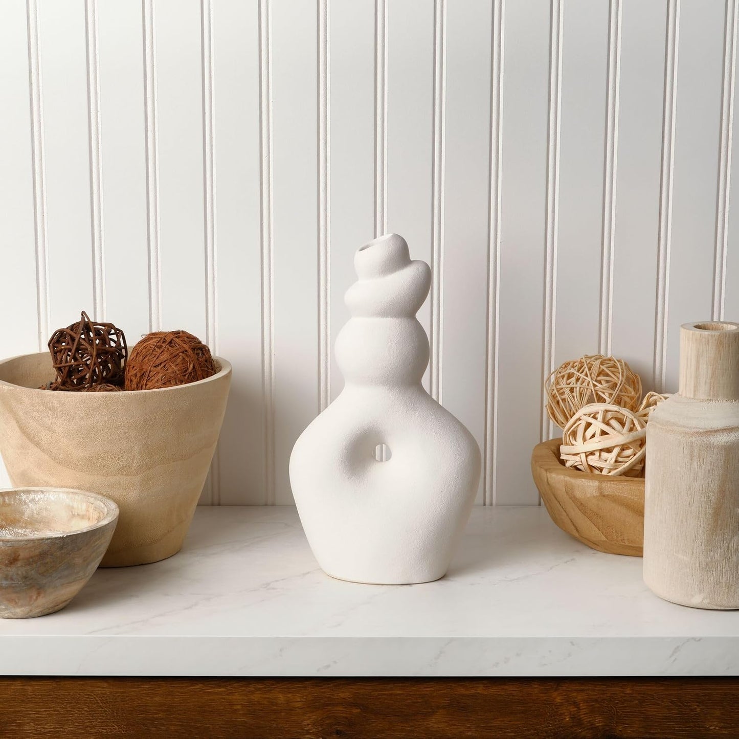 Twist Textured Stoneware Ceramic Vase / White / 10.5 Inch / 6.02 x 3.54 x 10.55