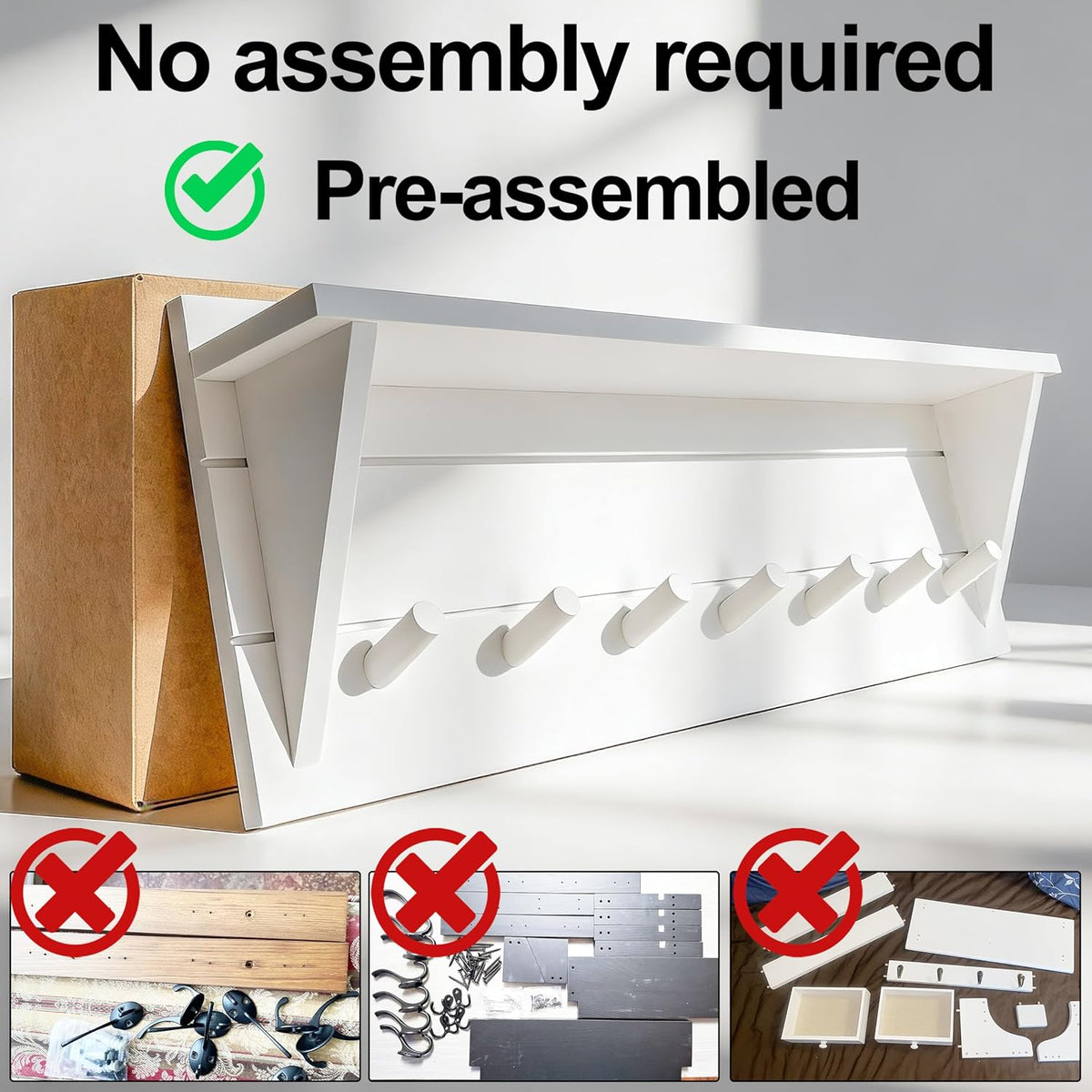 WEBI Coat Rack Wall Mount with Shelf,30" Long Entryway Wall Shelf with Hooks Underneath,7 Peg Hooks for Hanging