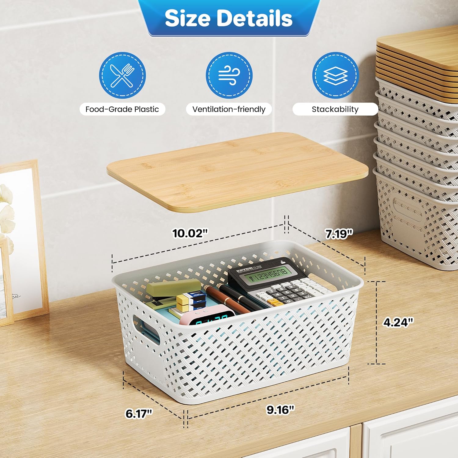 8 Packs Plastic Storage Bins / Cream White / Set of 8