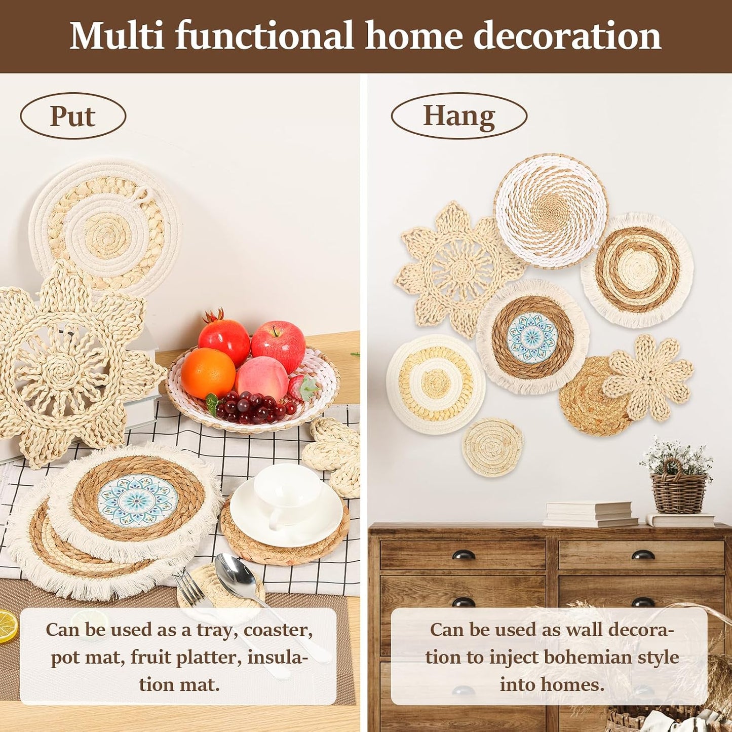 Boho Wall Basket Decor / Set of 8