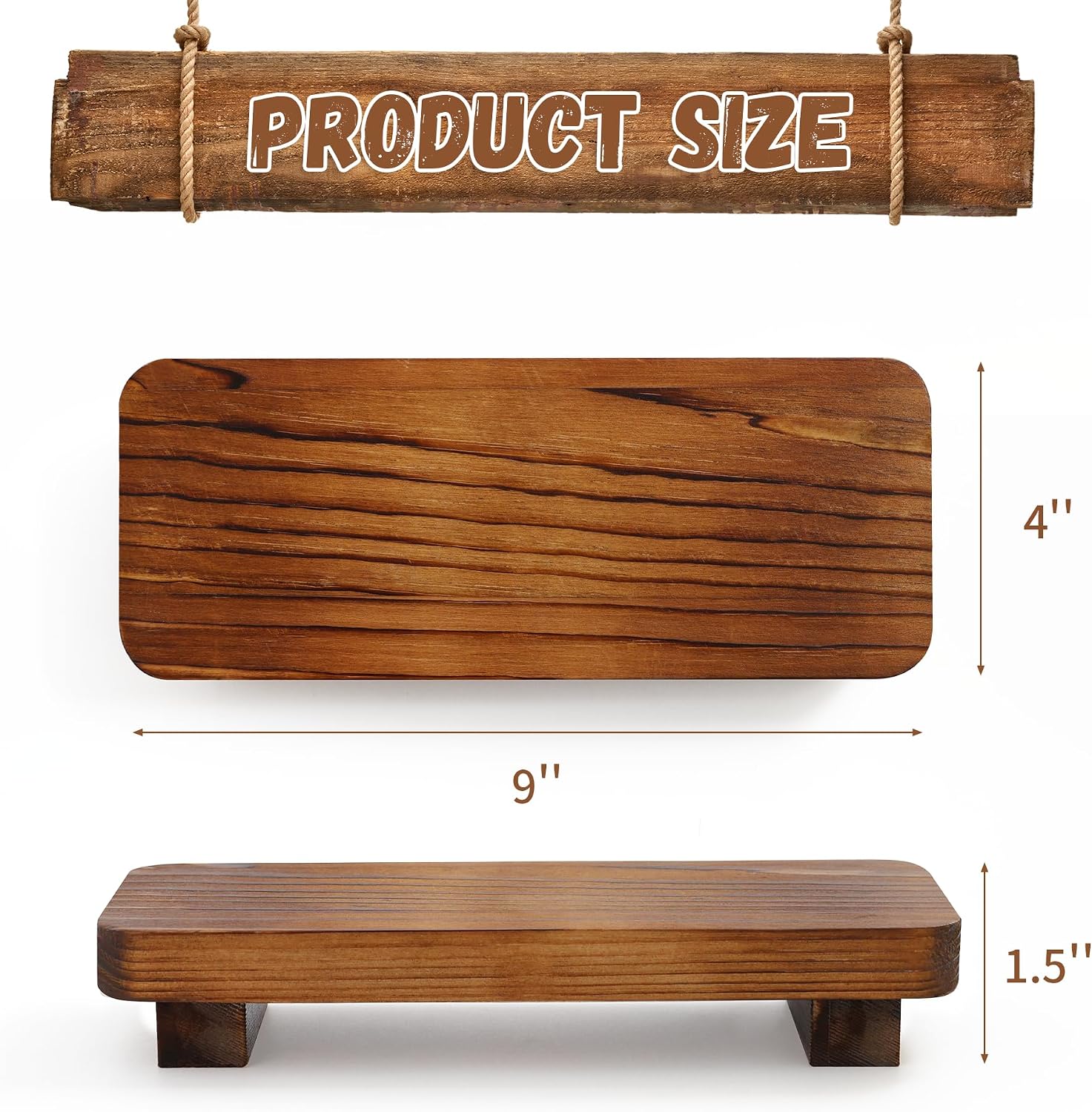Farmhouse Wood Tray Rustic Wooden Pedestal Decorative Wood Riser / Dark Brown / 3.9"lx 1.6"W x 9"H