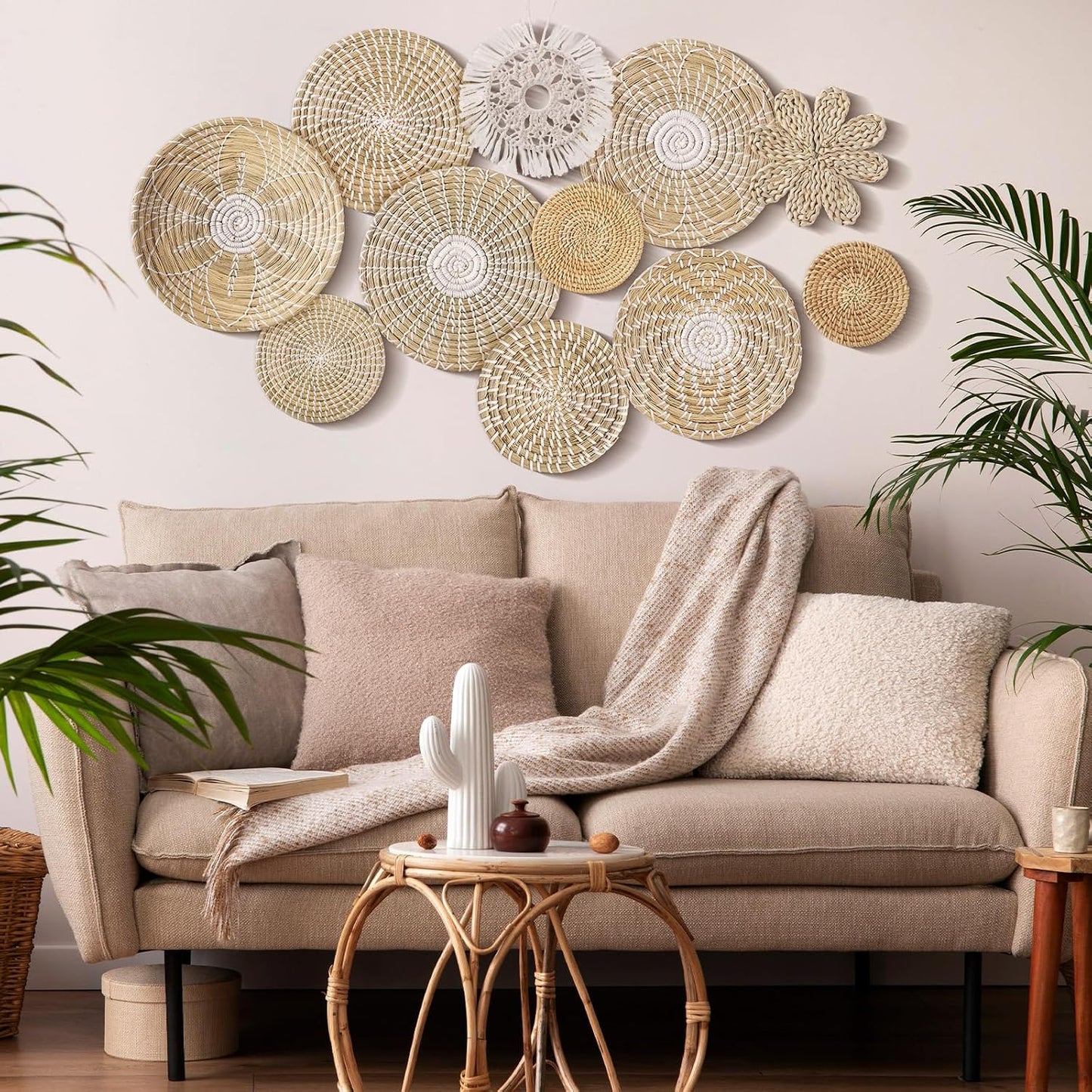 Boho Hanging Wall Basket Decor Handmade Woven Basket Wall Decorative Boho Wicker / Fresh / Set of 11