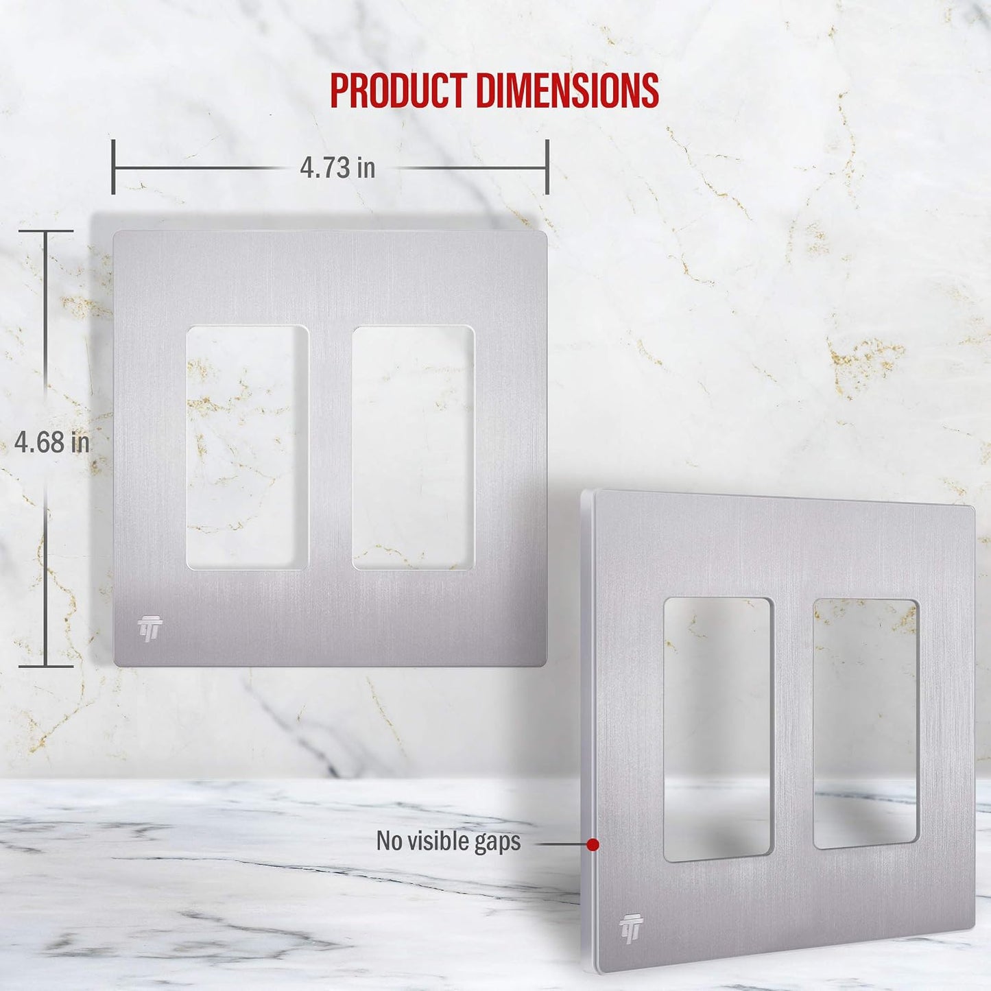 ENERLITES 2-Gang Brushed Silver Screwless Decorator Wall Plate Outlet Cover | 10 Pack, Size 4.68" x 4.73", Fits light