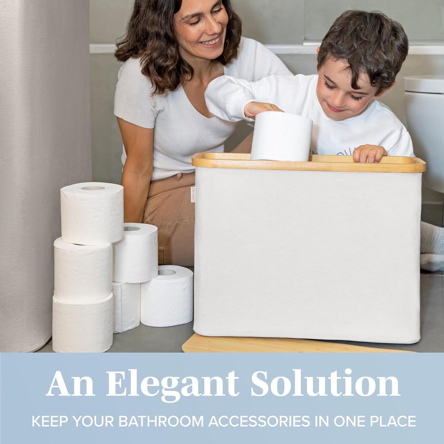 LONBET Toilet Paper Storage for 12 Rolls, Stackable & Foldable - The Ultimate Bathroom Organizer - Waterproof Basket