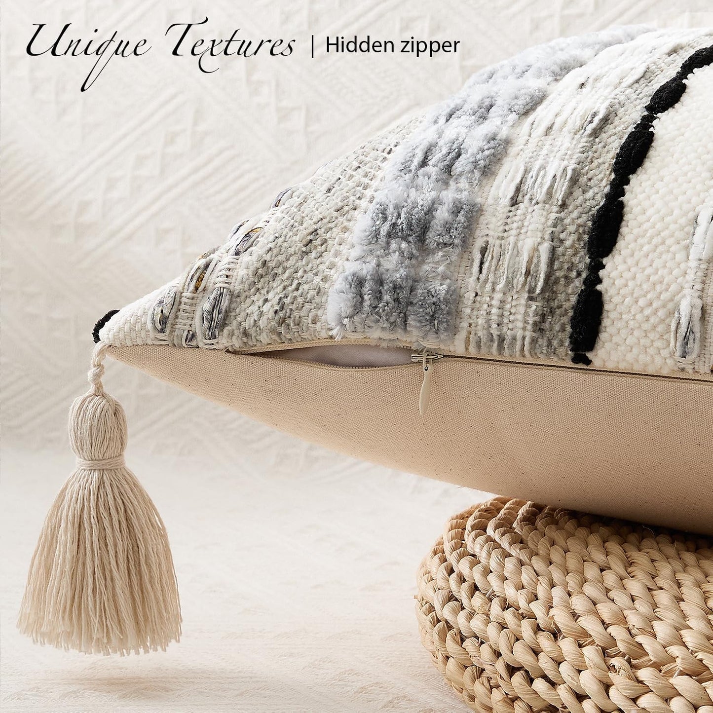 Kevin Textile Long Lumbar Pillow Cover Boho Decorative Rectangle Cushion Case / 36 x 14 / Black