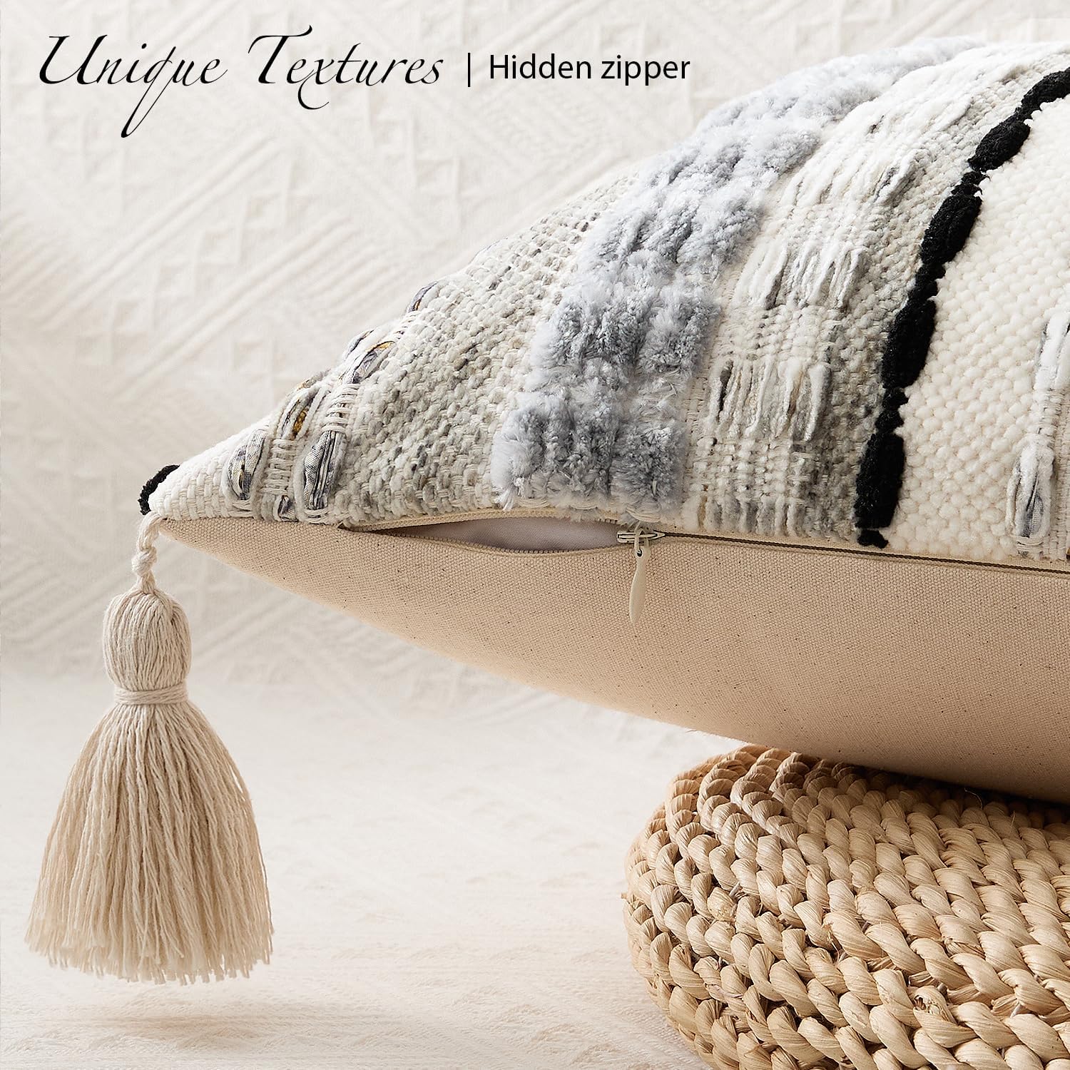 Kevin Textile Long Lumbar Pillow Cover Boho Decorative Rectangle Cushion Case / 36 x 14 / Black