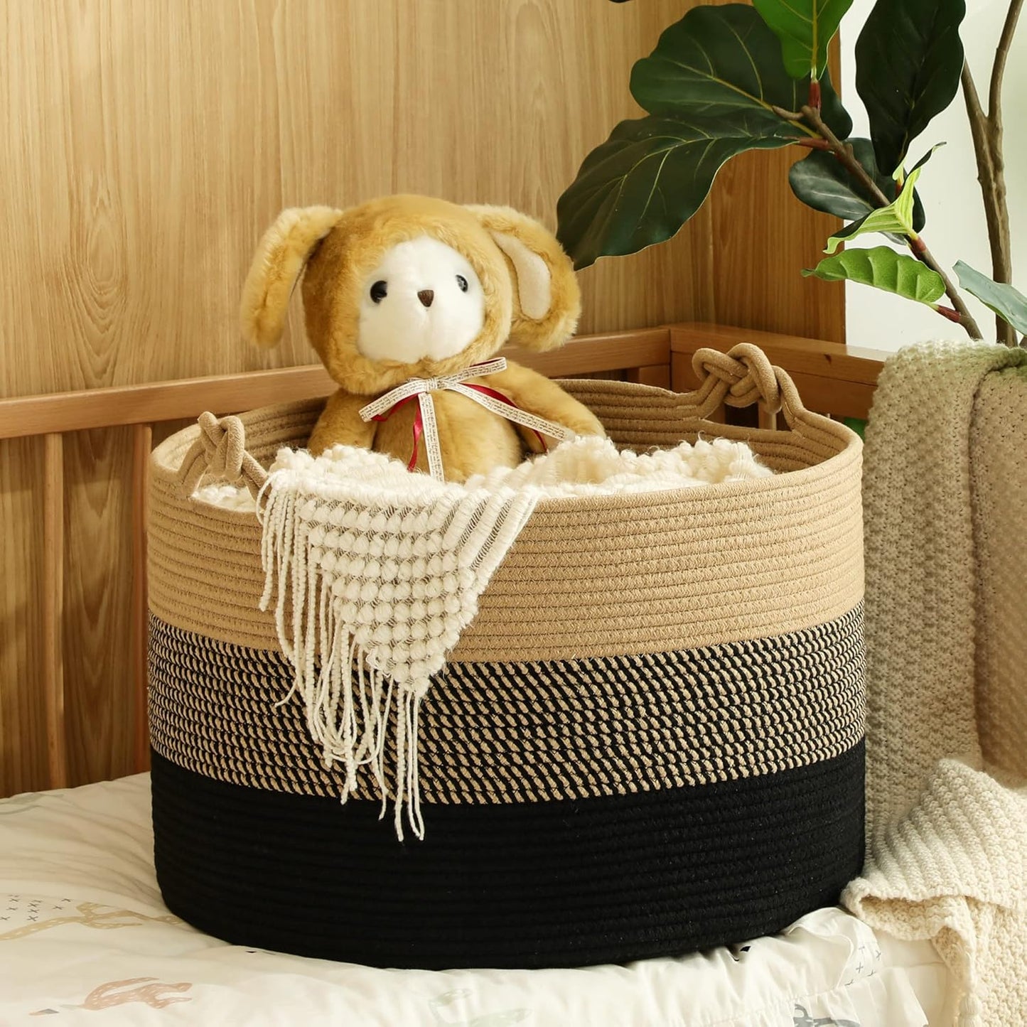 Woven Rope Baskets for storage Baby Laundry Hamper / Black / 20 x 13