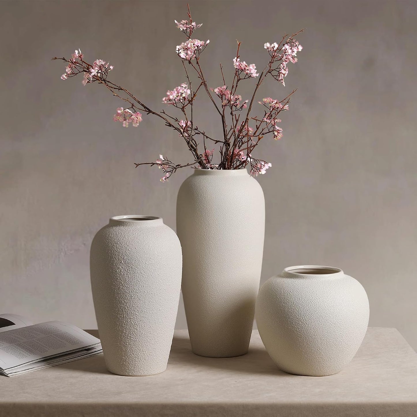 Rustic Ceramic Vase / Cream White-15