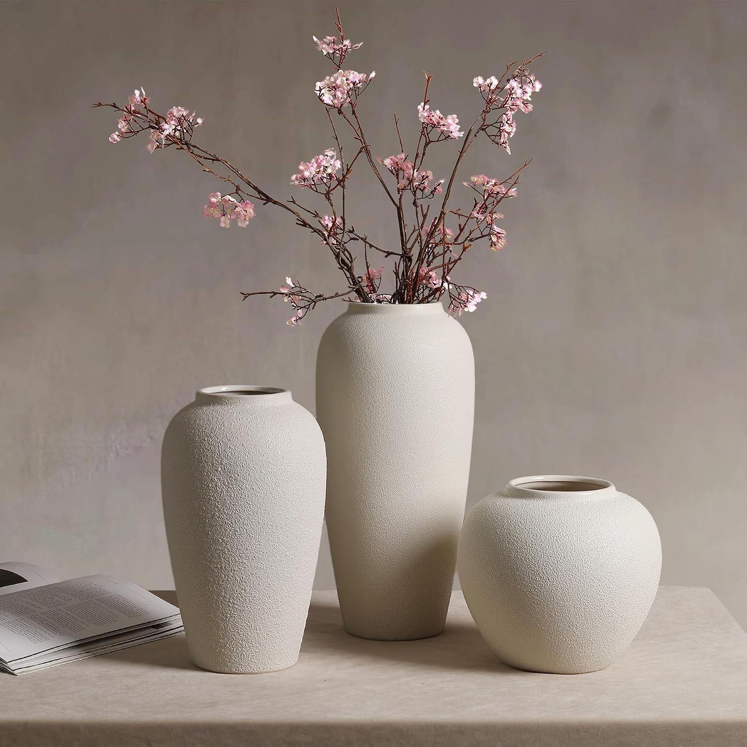 Rustic Ceramic Vase / Cream White-15