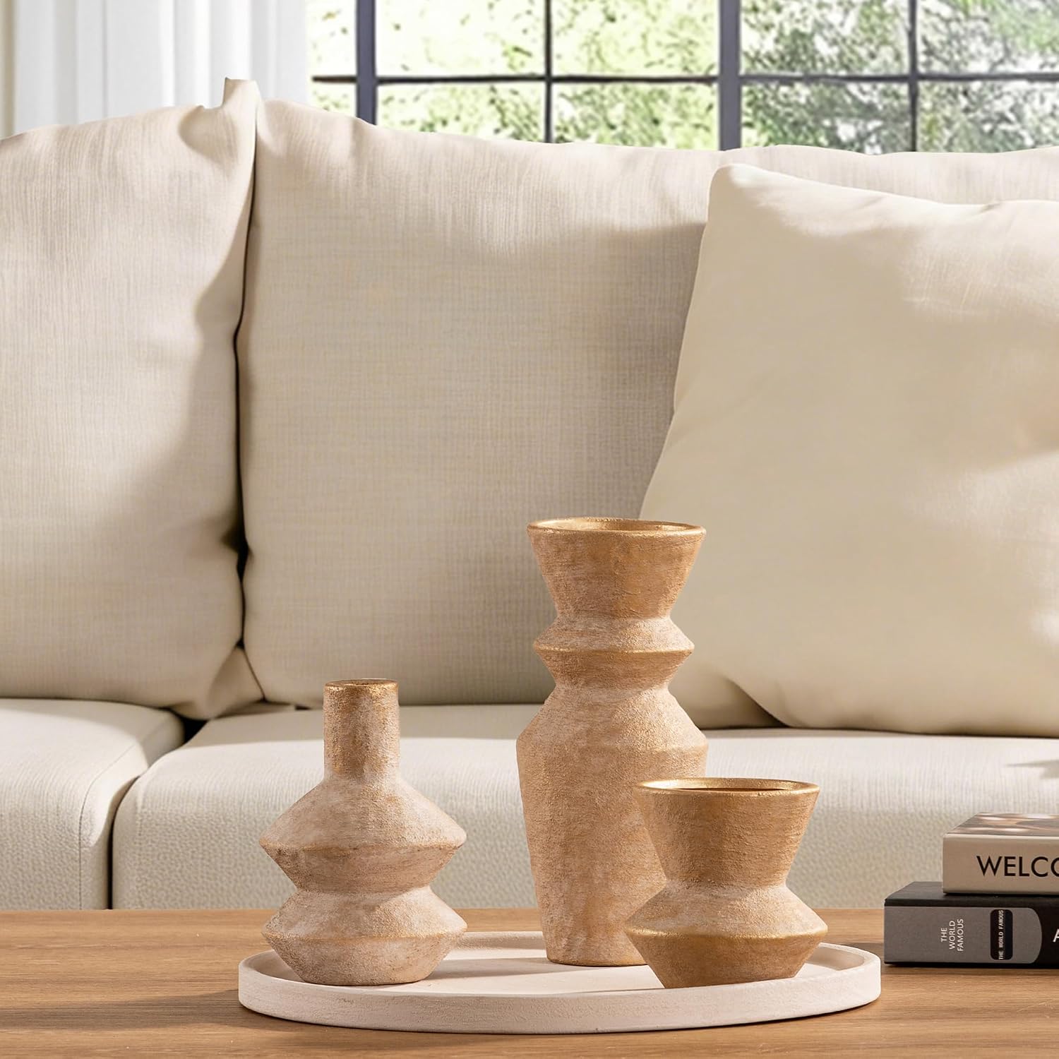 Ceramic Vase Home Table Decor / 10-gold / Set of 3