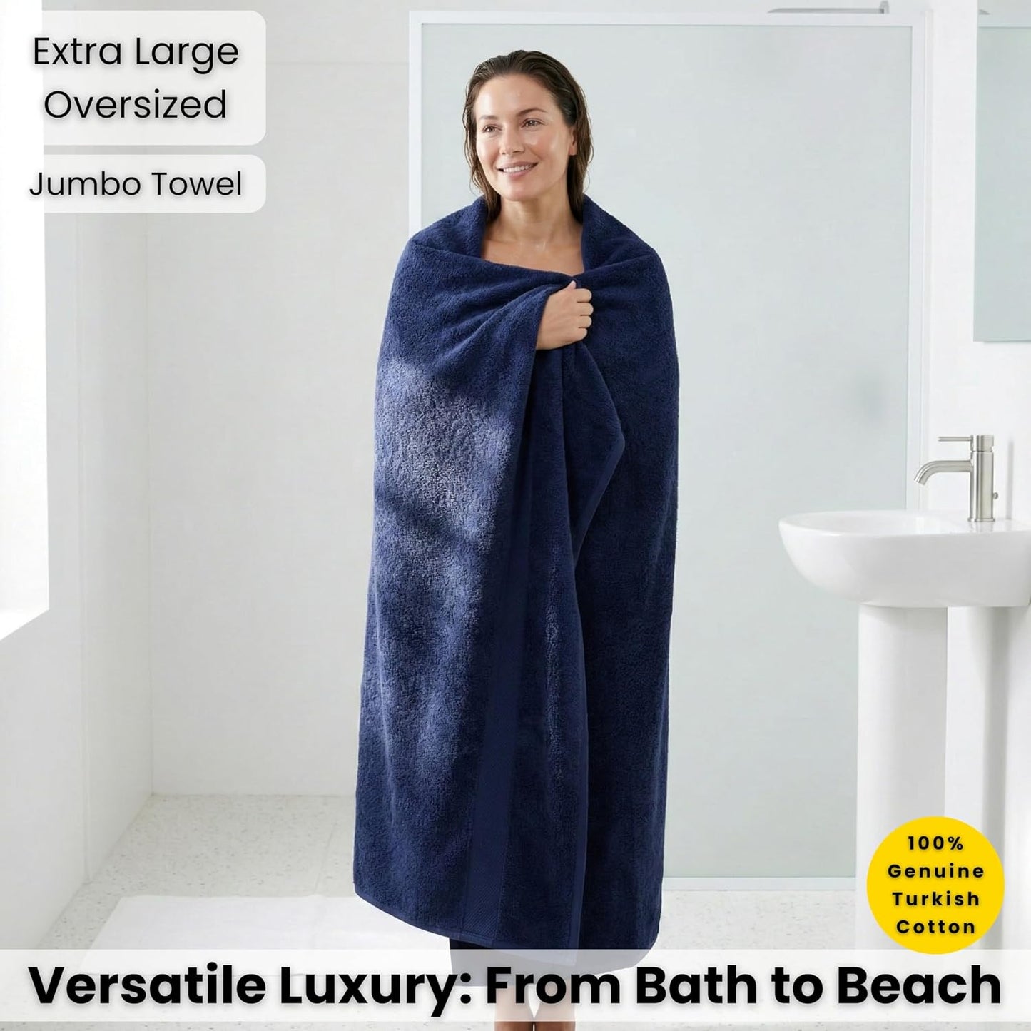 SALBAKOS Luxury 100% Turkish Cotton Bath Sheet 40x80 (1-Piece, Navy Blue) | Extra Large Jumbo Oversized Bathroom and