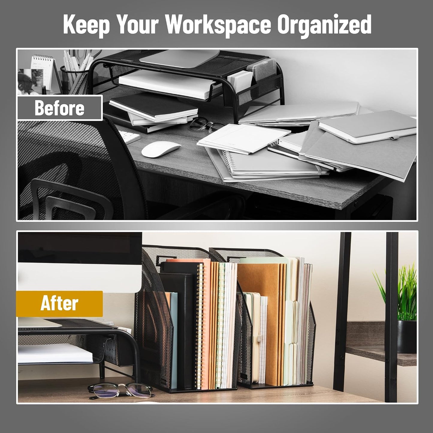 Mind Reader Vertical File Organizers, Desktop File Holders for Folders, Magazines, and Paperwork, Workspace Organizer