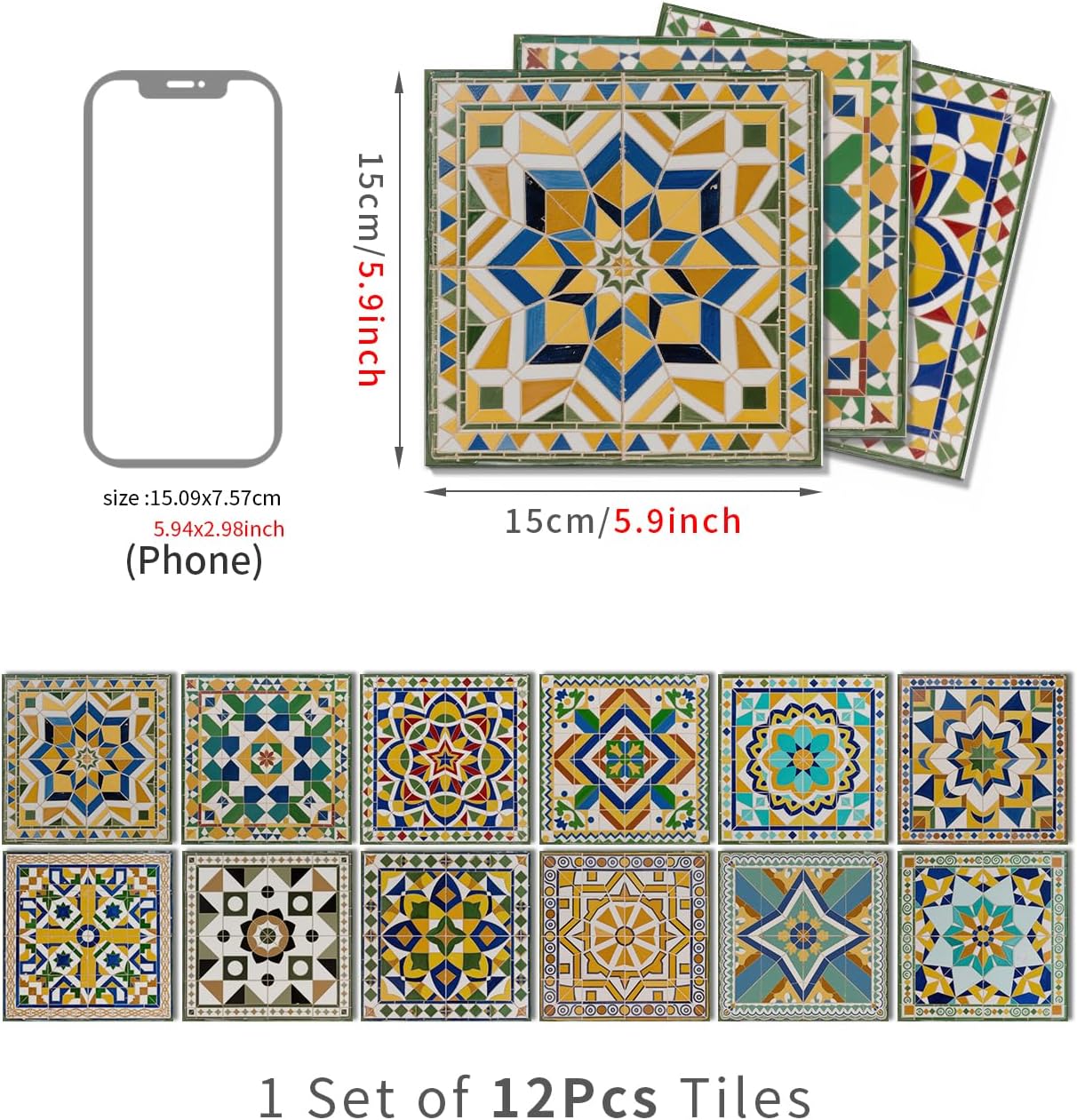 Tile Stickers Tile Decals Peel and Stick Backsplash Self Adhesive / Art-20 / 5.9 x 5.9 / Set of 12