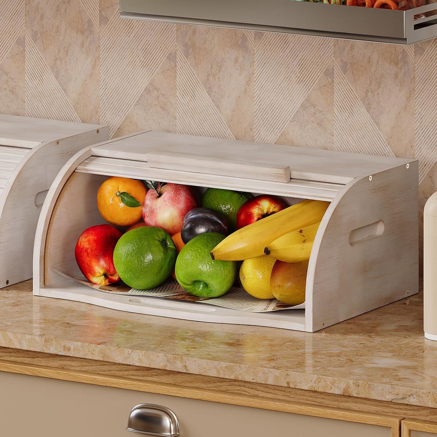 Trironsun Bamboo Roll Top Bread Box for Kitchen Countertop Large Capacity Bread Storage Bin Wooden Bread Storage