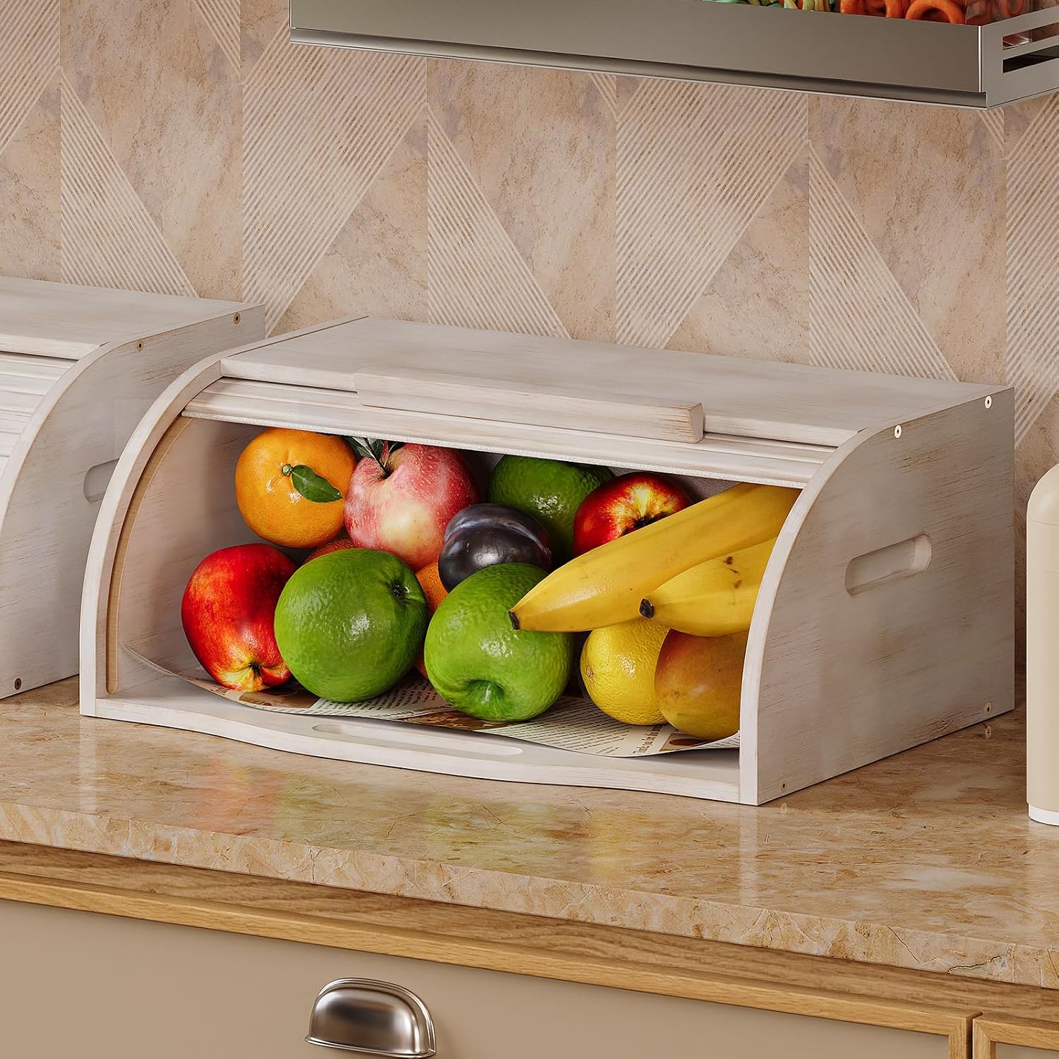 Trironsun Bamboo Roll Top Bread Box for Kitchen Countertop Large Capacity Bread Storage Bin Wooden Bread Storage