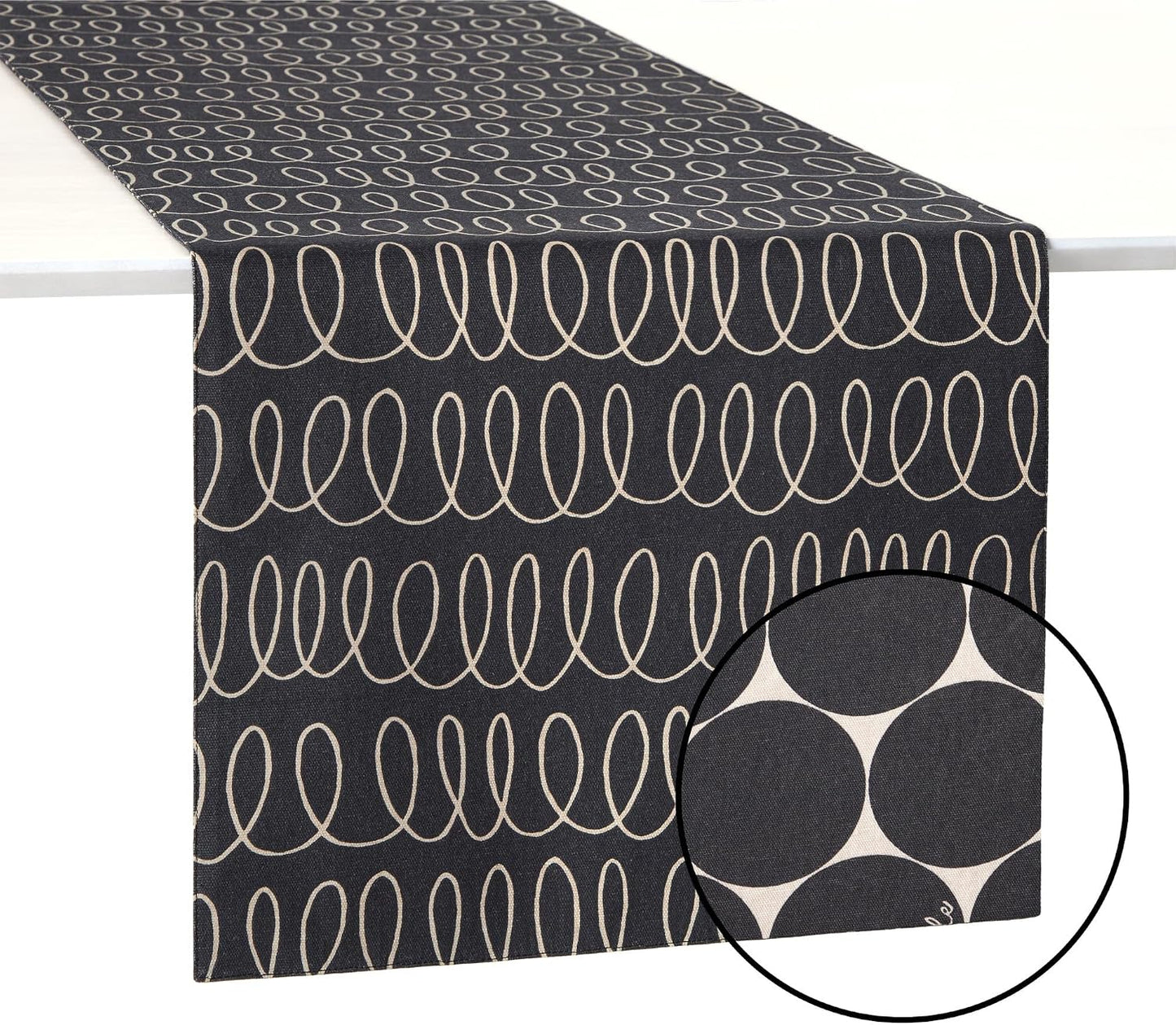 kate spade new york in The Loop & Joy Dot Reversible Table Runner, 100% Cotton, Machine Washable, Black/Beige, 15"x72"