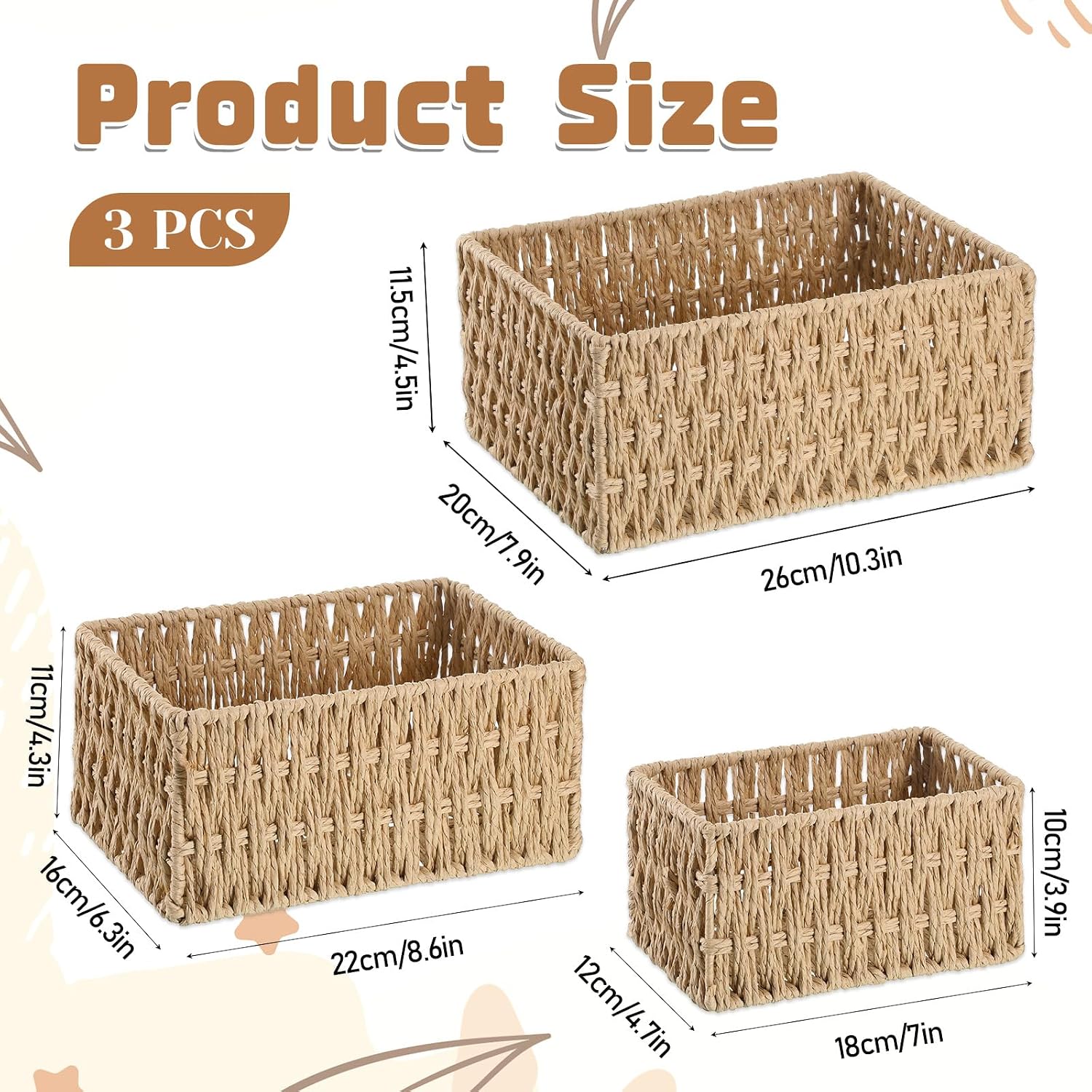 Wicker Baskets for Organizing / Set of 3