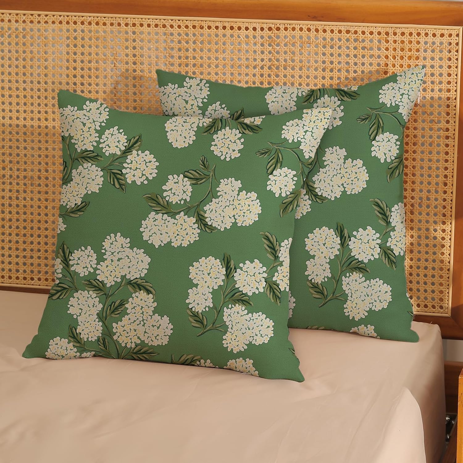 Sage Green Spring Pillow Covers Yellow Hydrangea Flower / 18 x 18 / Sage Green Hydrangea / Set of 2