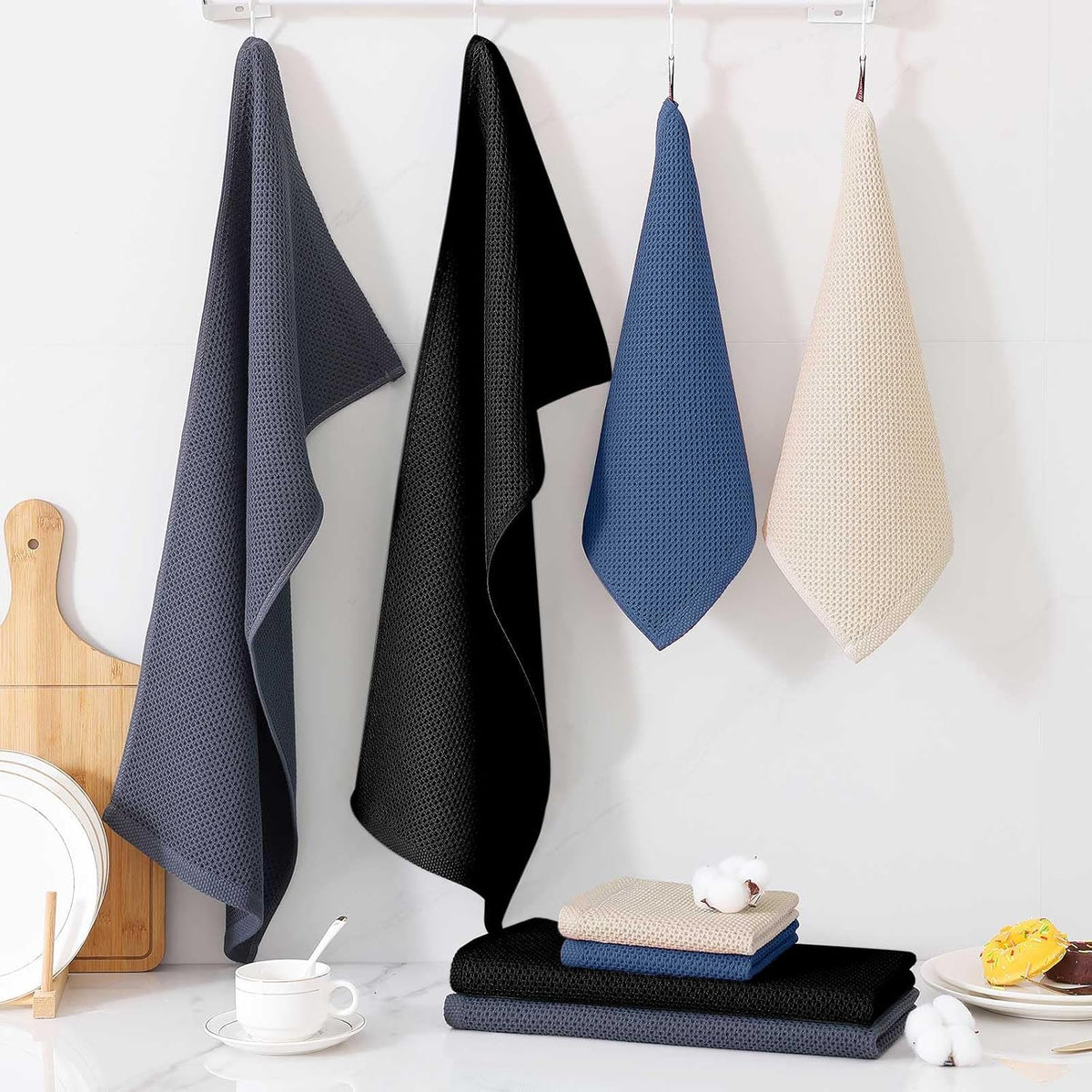 Homaxy 12 Pack 100% Cotton Kitchen Towels and Dishcloths Set, Multicolor | 12 x 12 Inches and 13 x 28 Inches Kitchen