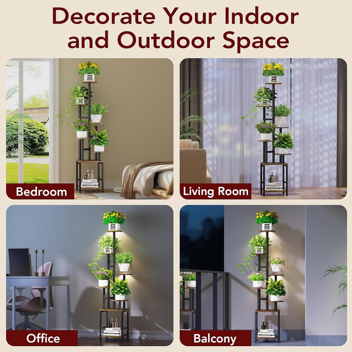 Plant Stand Indoor with Grow Light,6-Tiered Tall Plant Stand Indoor, Metal Plant Shelf with Adjustable Light, Ideal for