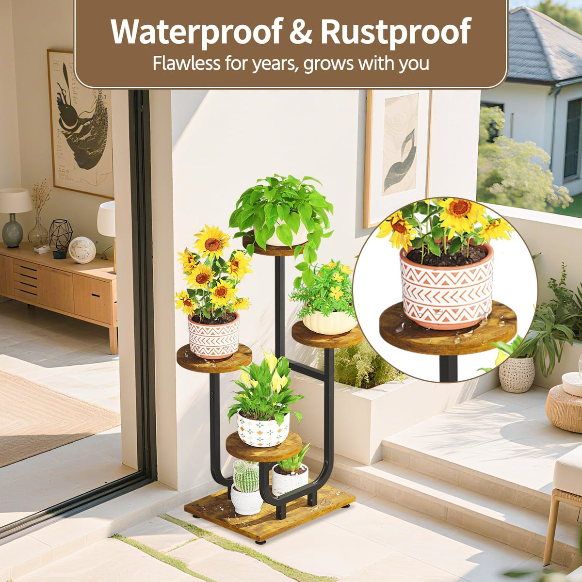 LASZOLA Plant Stand Shelf Tall for Indoor Corner, 4 Tier Wood Brown | Modern Multiple Flower Display Rack with Wooden