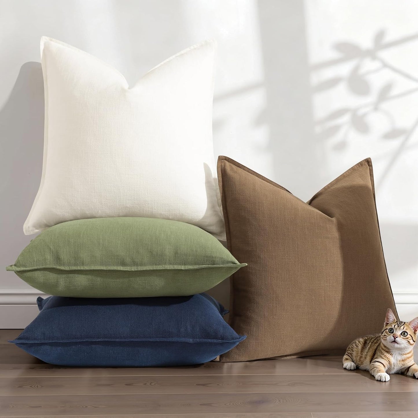 Fall Decorative Linen Throw Pillow Covers Pillow Covers / Cream White / 18 x 18 / Set of 2