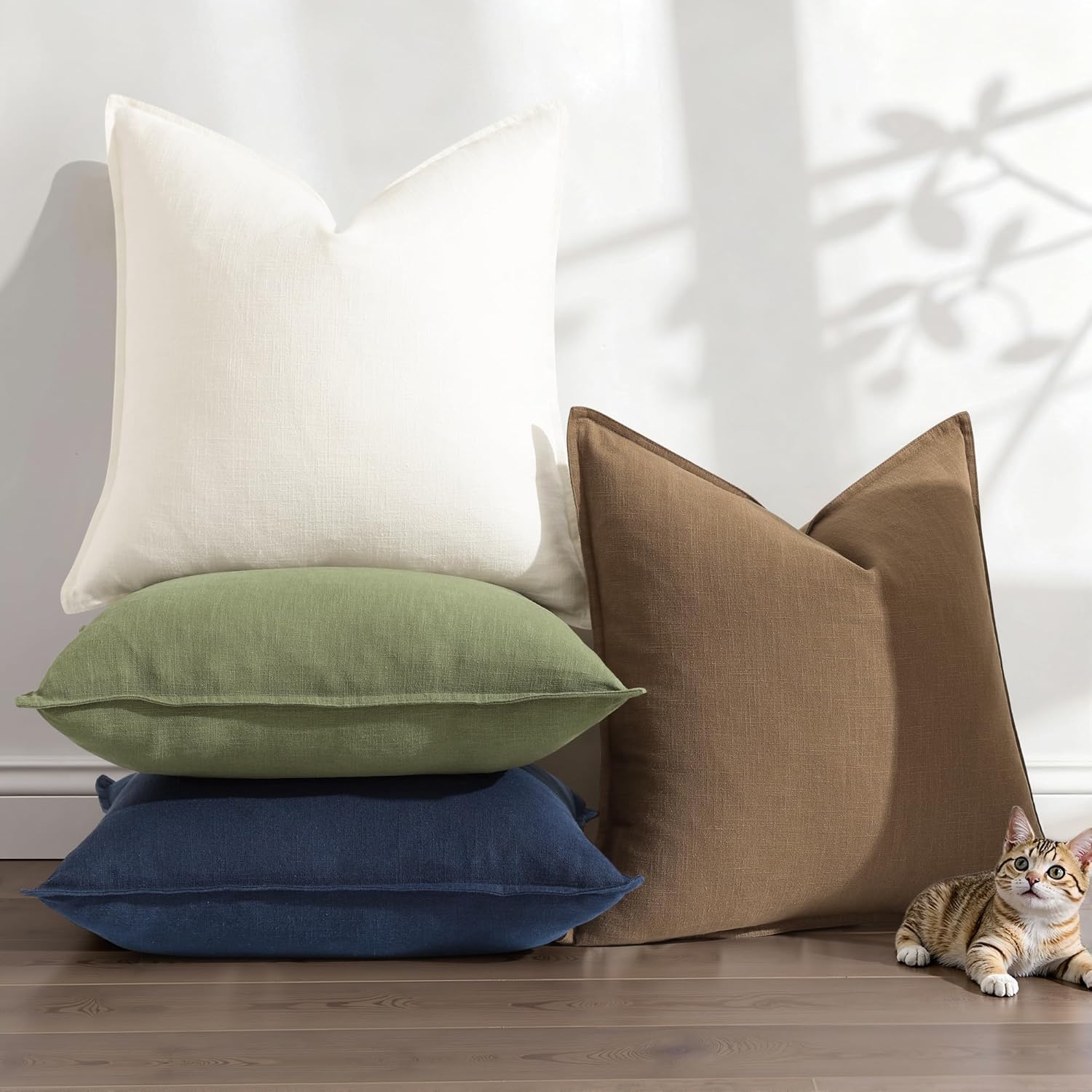Fall Decorative Linen Throw Pillow Covers Pillow Covers / Cream White / 18 x 18 / Set of 2