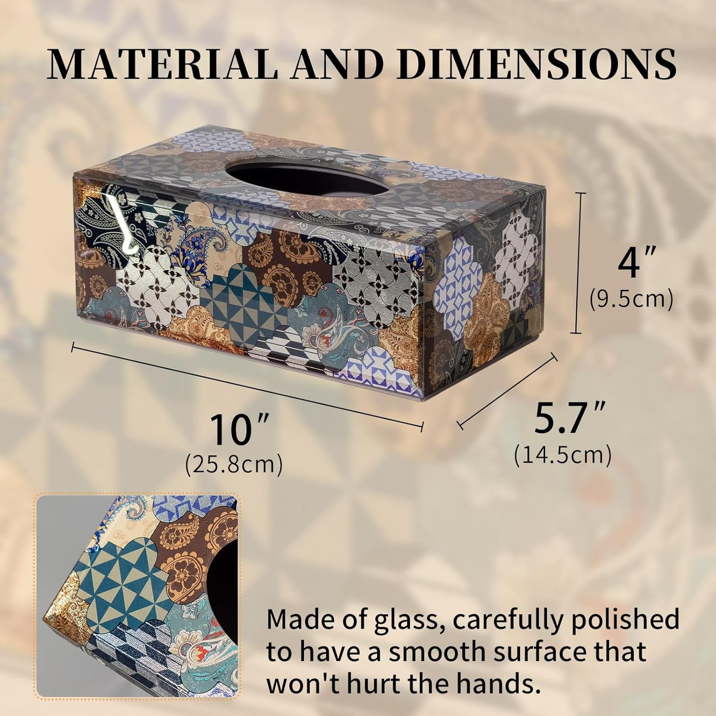 Glass Tissue Box Cover -Patchwork Pattern Decorative Tissue Holder / Patchwork-blue / Rectangle