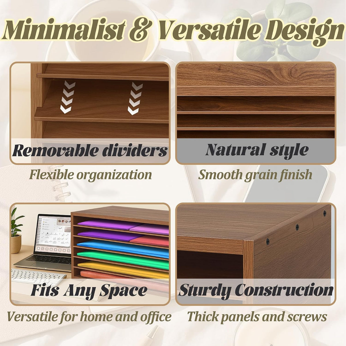 Construction Paper Organizer 20" x 13.5" x12.2",Soild Wooden Paper Organizer with 6-Tier Letter Trays, Desktop File