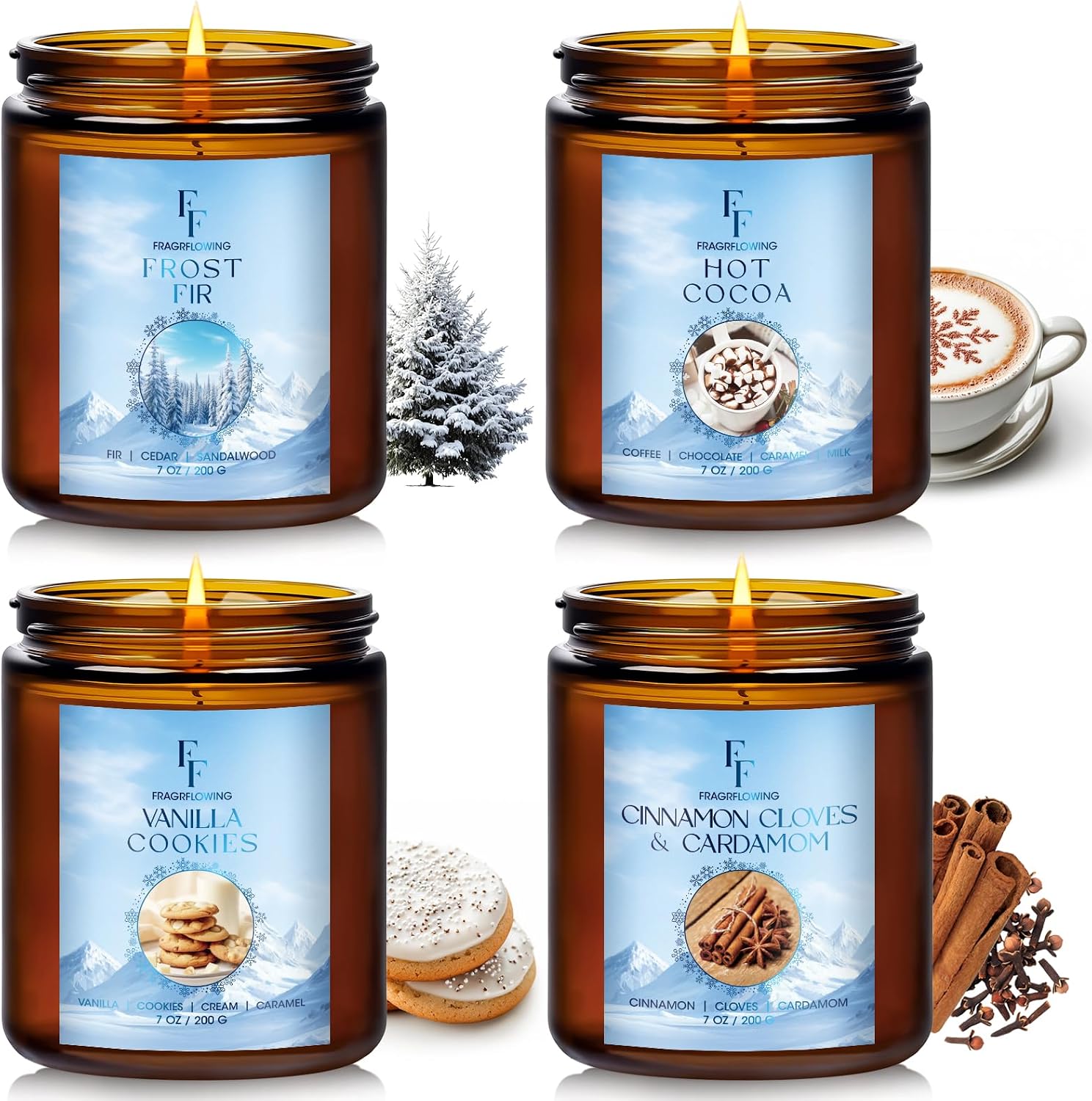 Christmas Candles, Winter Scented Candles for Home, 4 Pack Holiday Natural Soy Candles, Gifts for Women Men, Fragrance