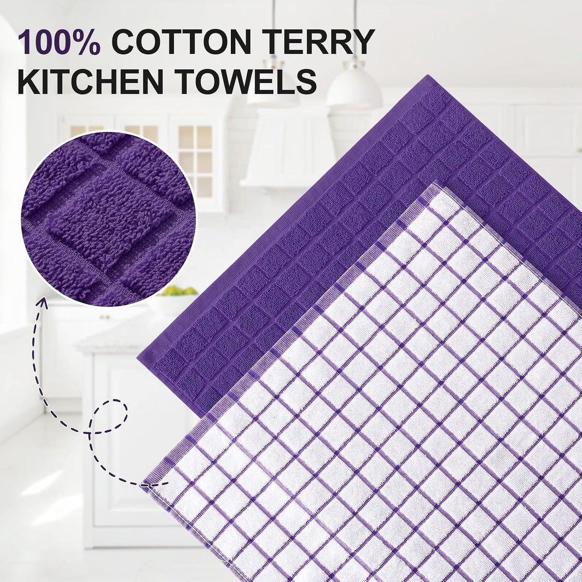 Homaxy Large Premium Cotton Kitchen Towels 16"x 28", 8 Pack, Purple | Natural Ring Spun 390 GSM Dish Towels, Super