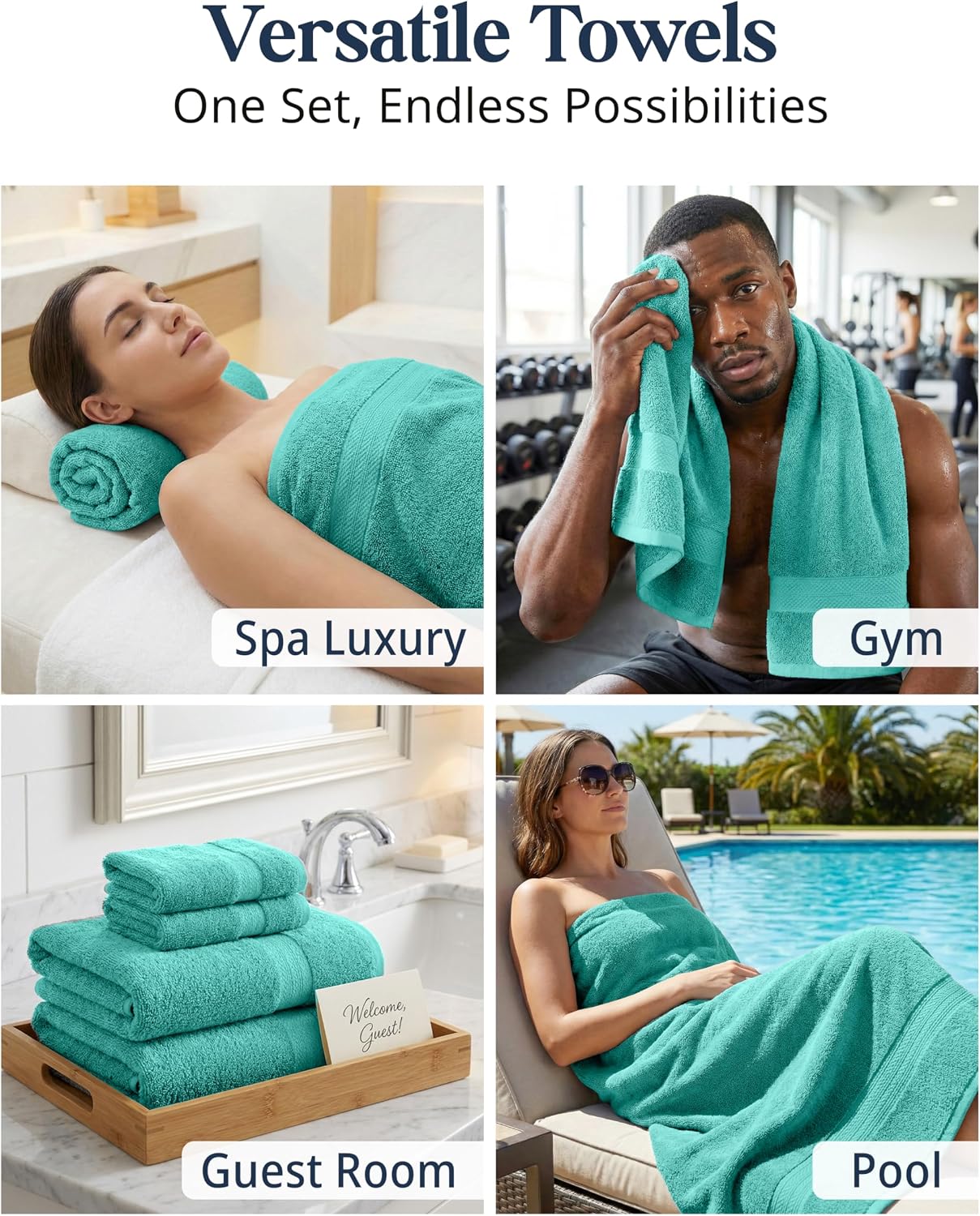 LANE LINEN Towel Set 6 Piece Soft Absorbent Quick Dry 100% Cotton - Teal | Towels And Washcloths - Terry Weave Comfort