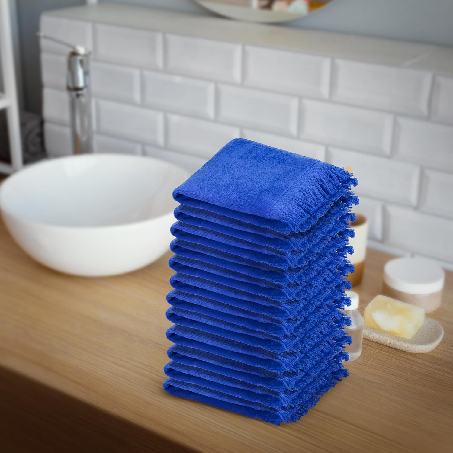 12 Pack - Hemmed Fringed Reversible Fingertip Terry Towel (Size 11" W x 18" L), Cotton (Gold) Promotional Priced