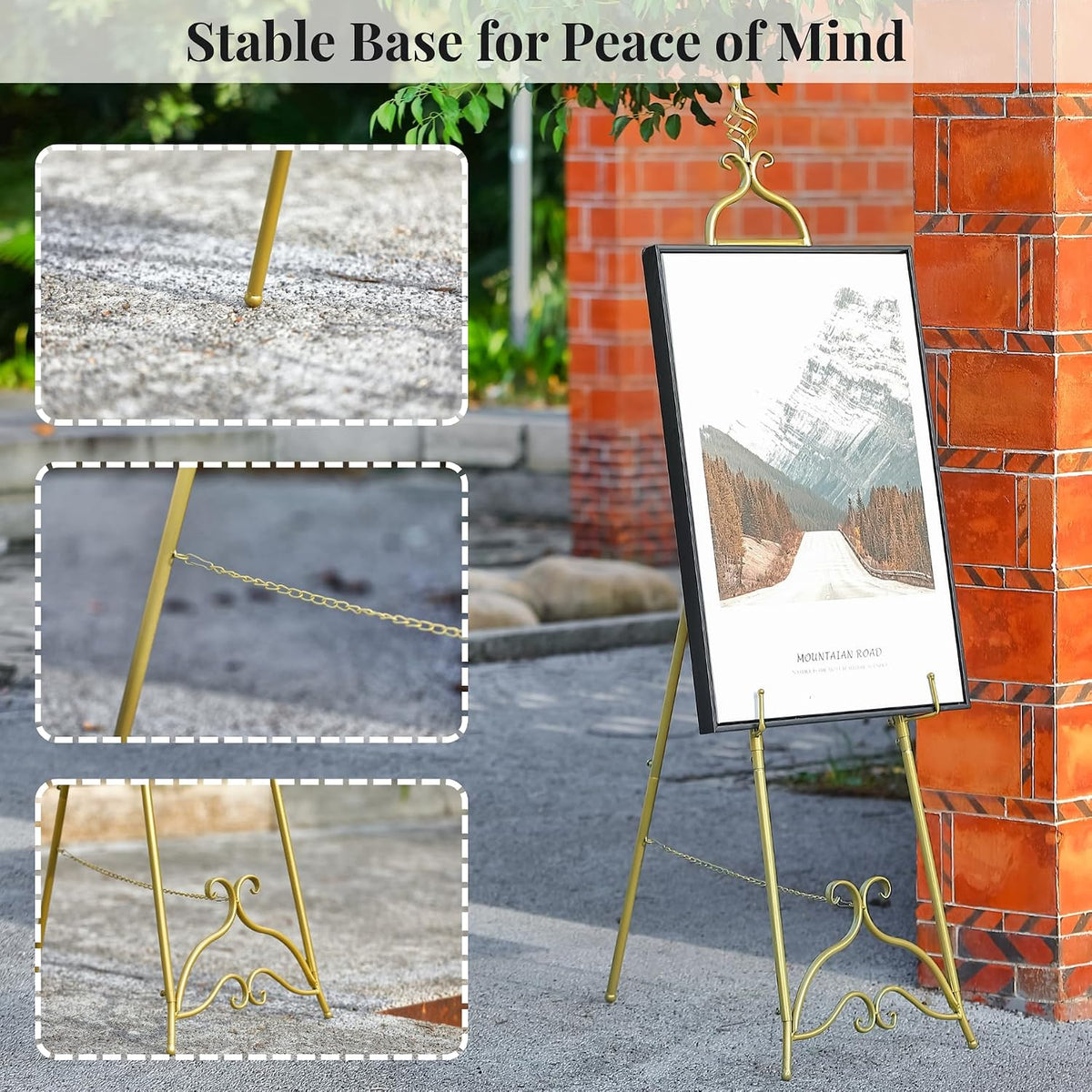Gold Easel Stand for Sign 58.5” H Metal Large Adjustable | Display Standing for Displaying Pictures Wedding Poster