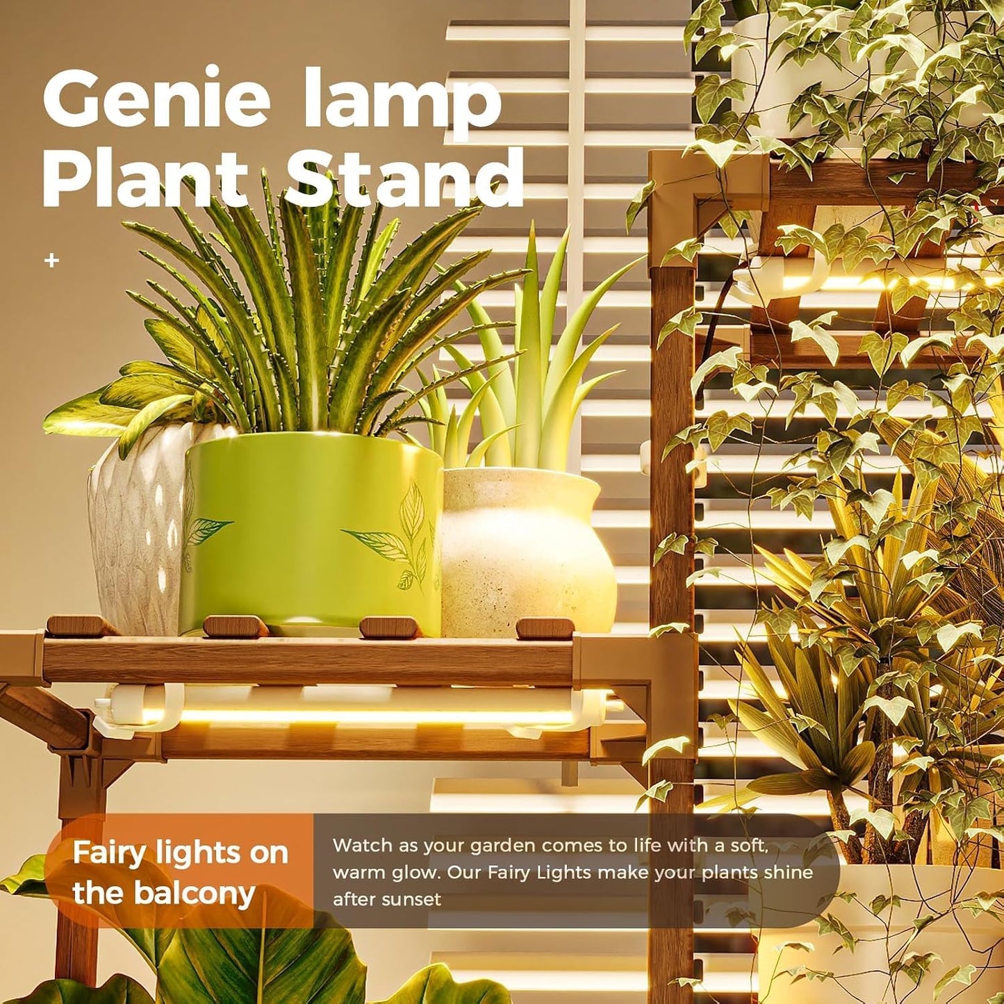Bamworld Plant Stand with Grow Light Plant Shelf for Mutiple Pots 3 Tiers Ladder Plant Holder for Living Room Patio