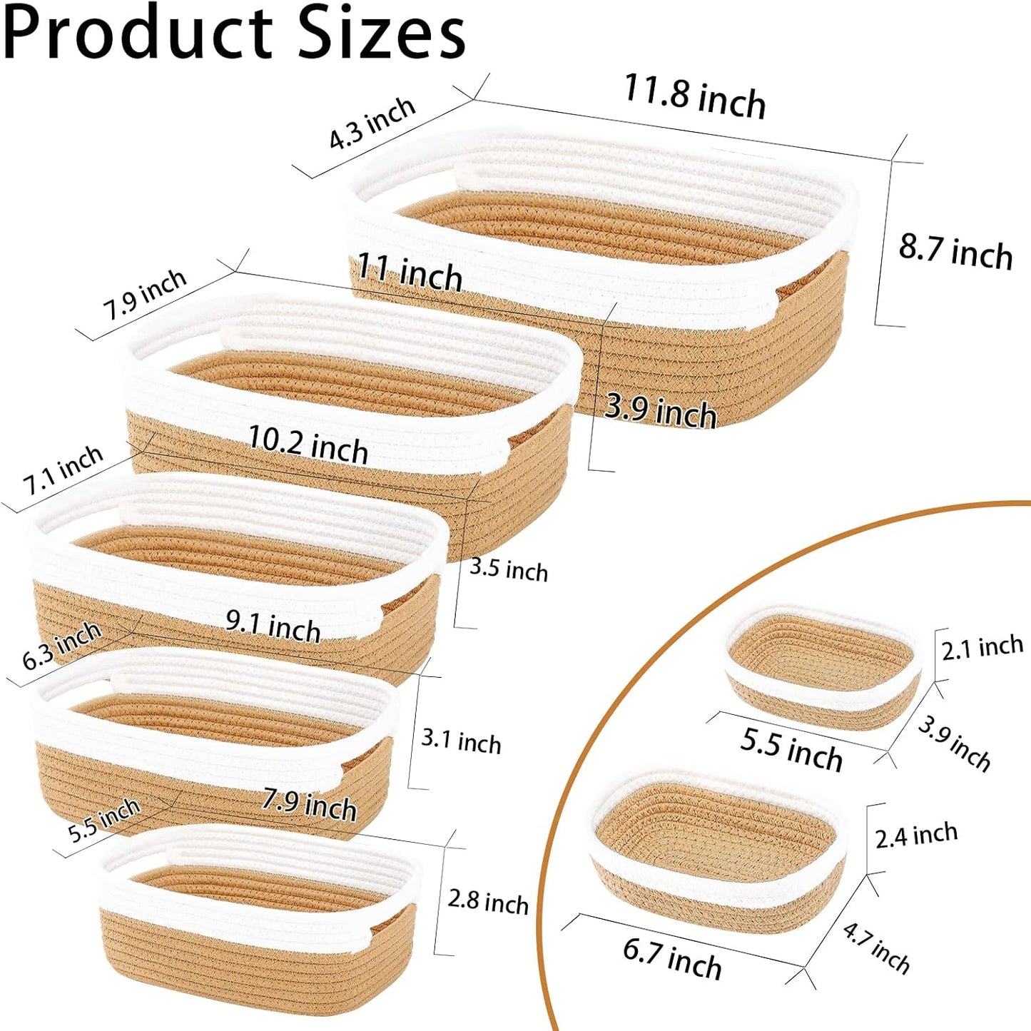 7 Piece Cotton Rope Woven Basket Set / OFF WHITE & JUTE