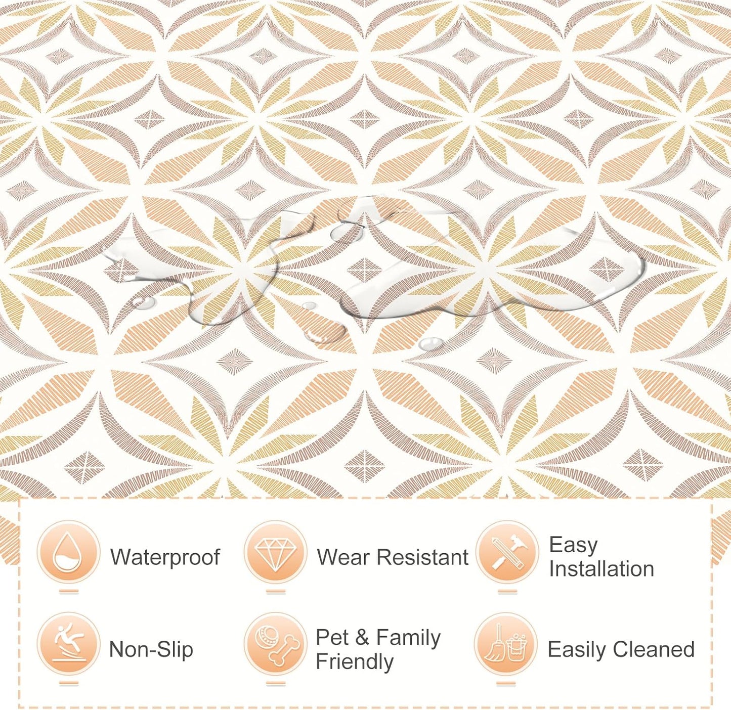 Peel and Stick Floor Tile / Orange / 7.87 x 7.87 / Set of 20