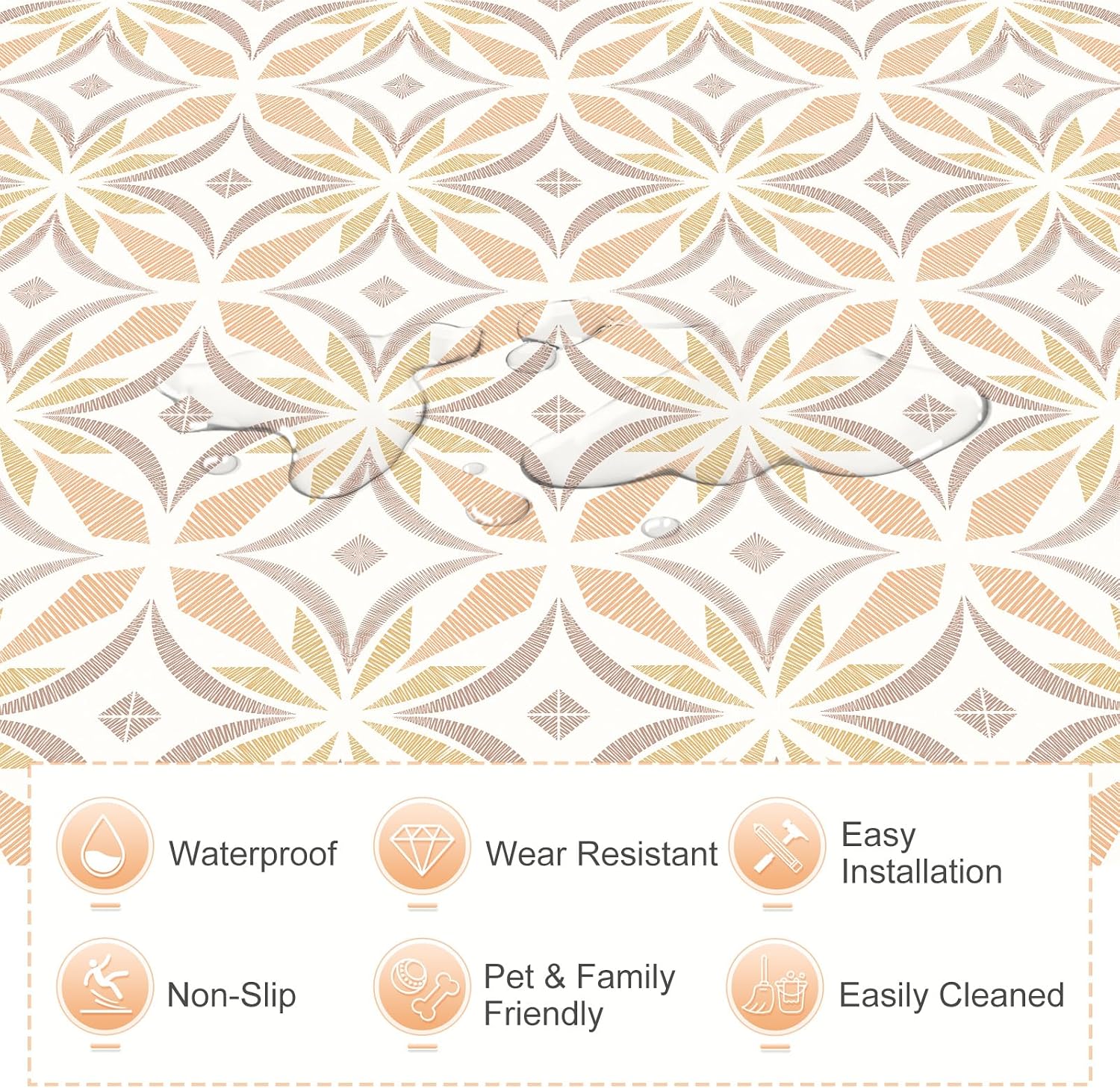 Peel and Stick Floor Tile / Orange / 7.87 x 7.87 / Set of 20