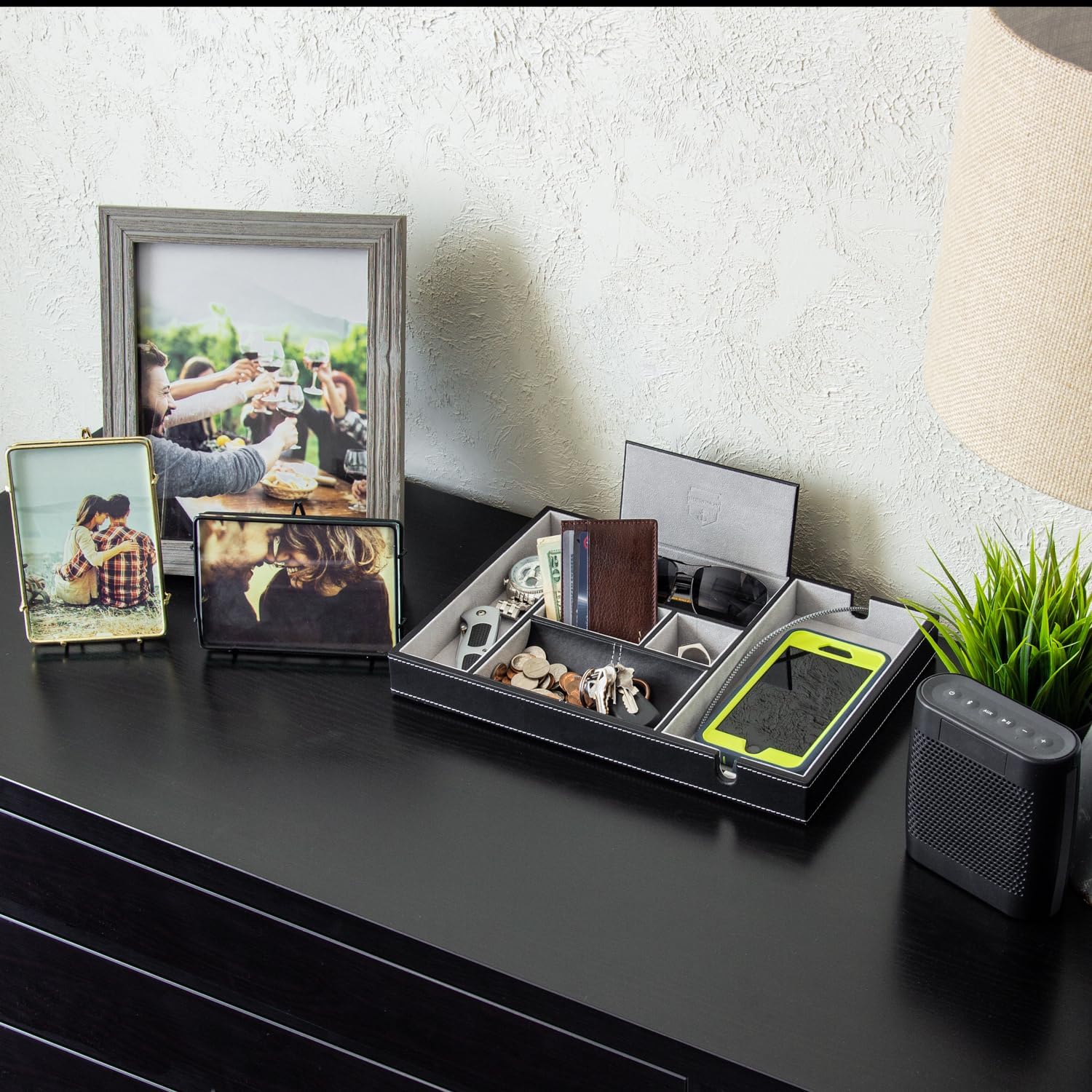 HOUNDSBAY Victory Valet Tray for Men, Camo Gifts for Men, Handmade PU Leather EDC Tray, Scratch Resistant, Nightstand