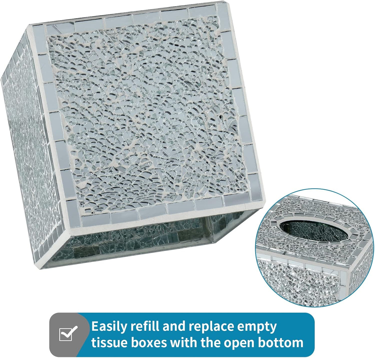 Mosaic Glass Tissue Box Holder / Silver