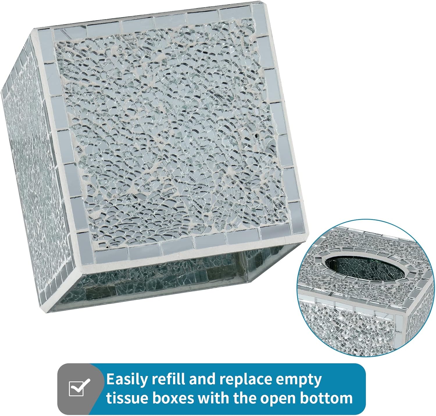 Mosaic Glass Tissue Box Holder / Silver
