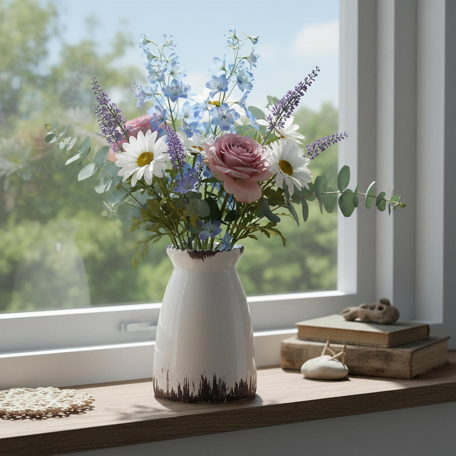Modern Vases / White Flower Vase- Ceramic Vase for Decor / White Antique-7inch