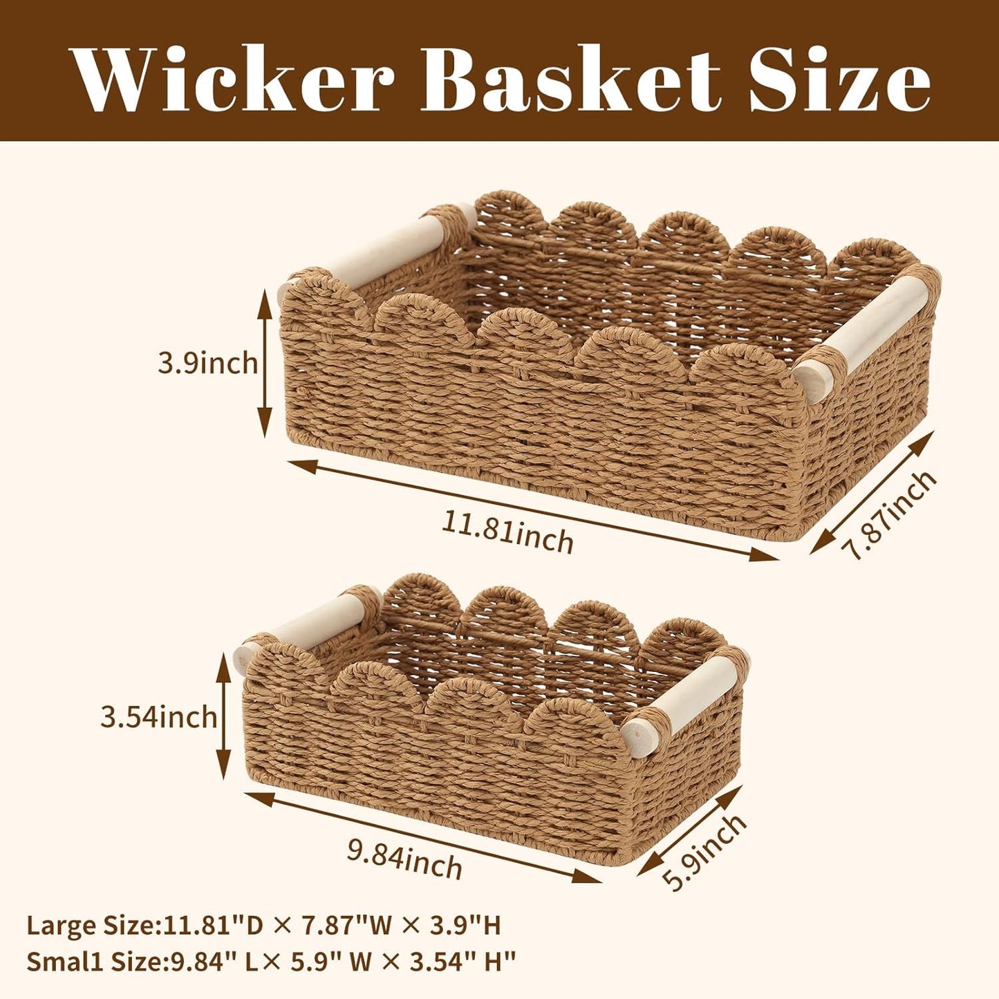 Wicker Storage Baskets / 2PC / Wave-handle / Set of 2