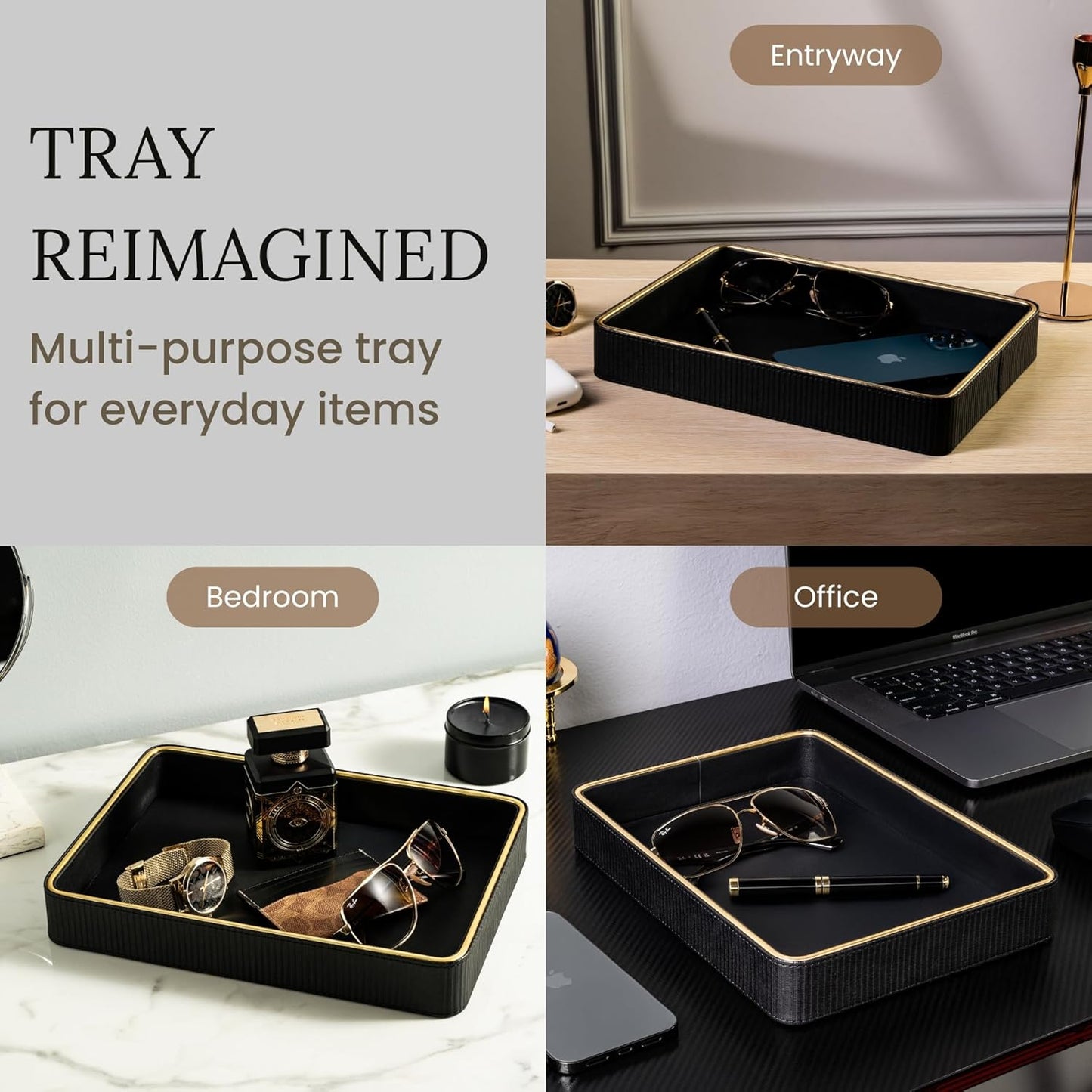 Cologne Tray / Mens Valet Catch All Trays / Black / 8 x 11 x 1.8