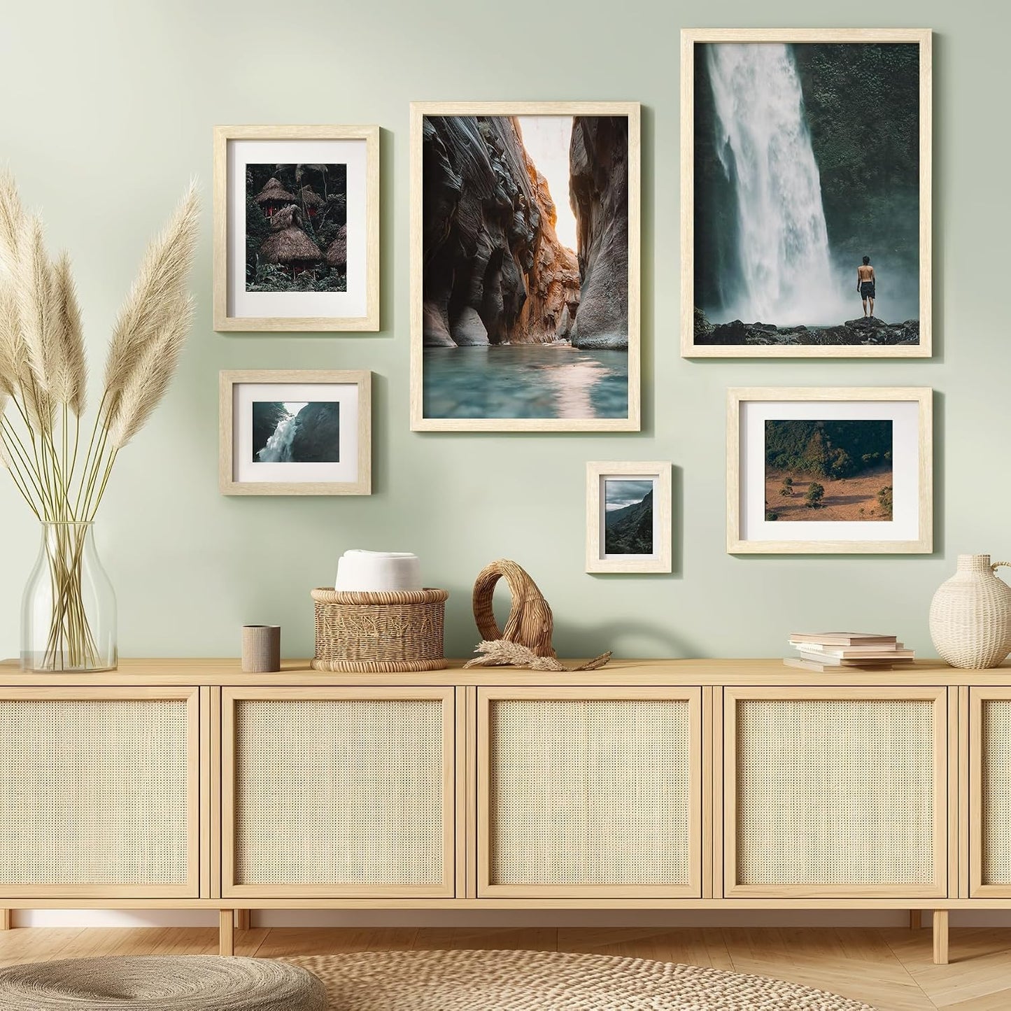 Momentworth 16x24 Frame Set of 3, Natural Wood Grain 16x24 Poster Frame for Gallery Wall Mounting (3 Pack,Natural)