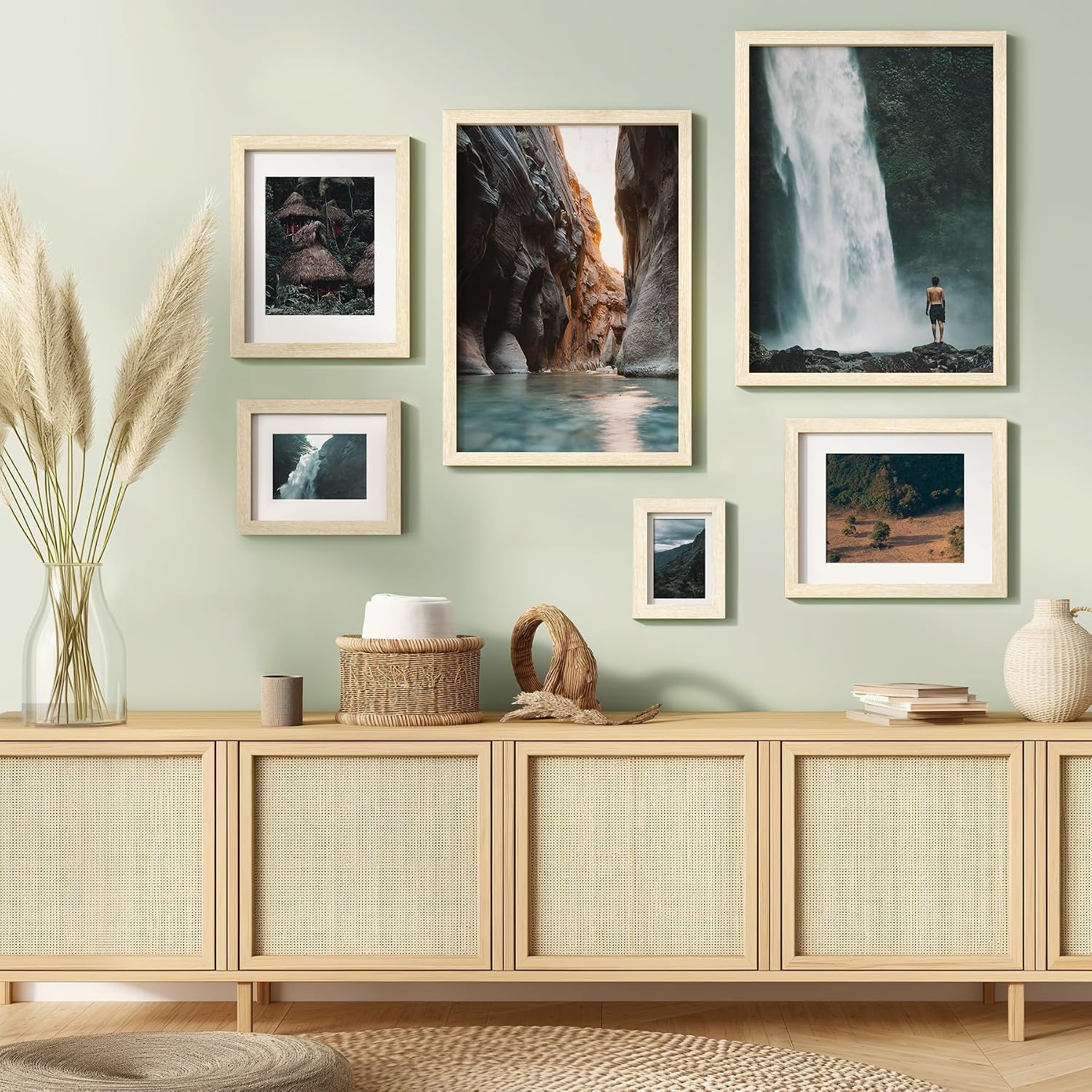 Momentworth 16x24 Frame Set of 3, Natural Wood Grain 16x24 Poster Frame for Gallery Wall Mounting (3 Pack,Natural)