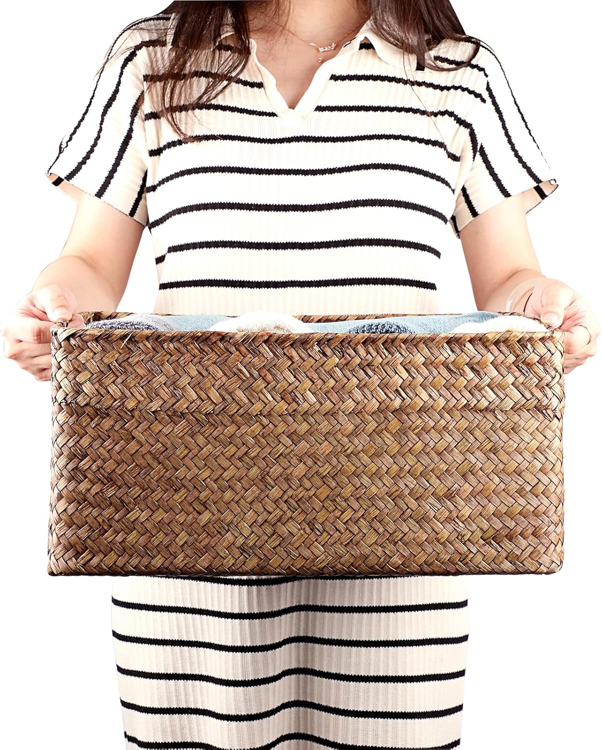 Seagrass Storage Baskets Bin / 16.1 x 11.8 x 7.7 / Large / Coffee